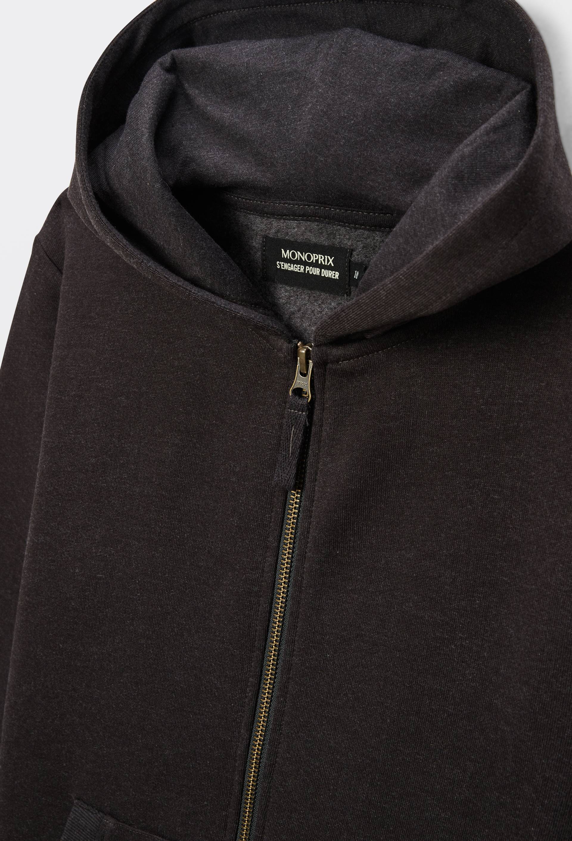 Sweat &agrave; capuche avec zip uni en coton BIO GOTS, Gris fonc&eacute;, large image number 2