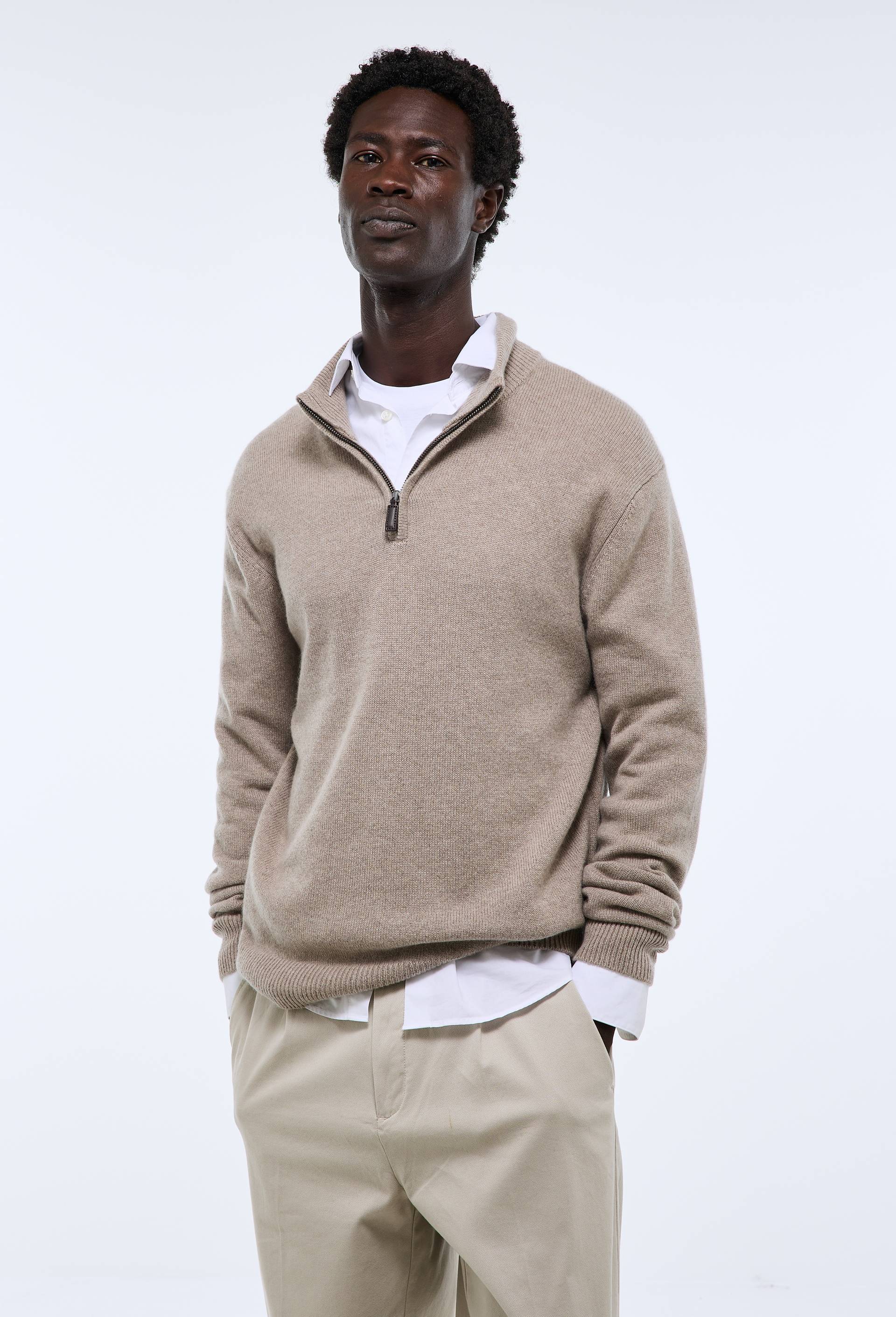 Pull col camionneur en 100% cachemire, Beige, large image number 0.0