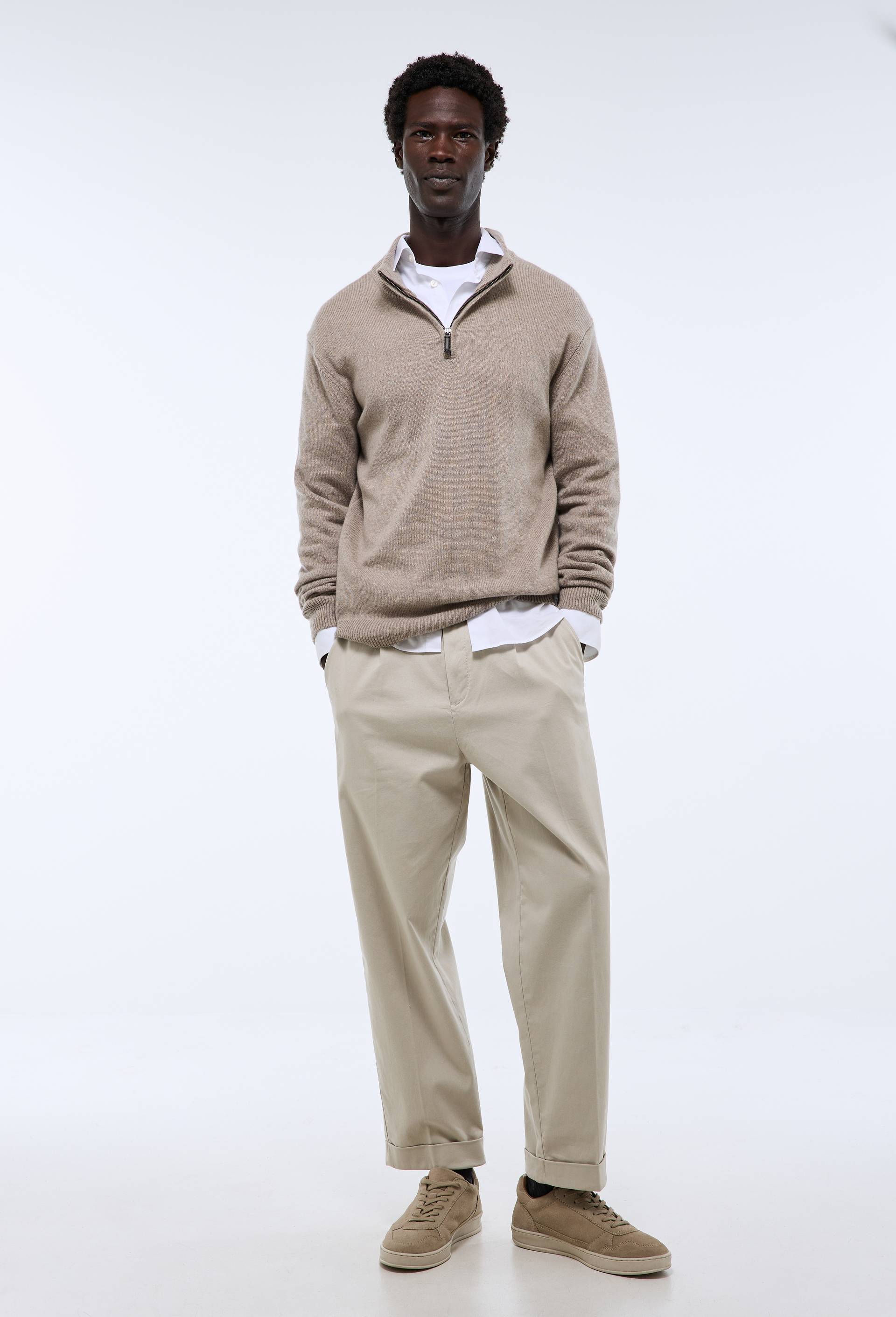 Pull col camionneur en 100% cachemire, Beige, large image number 1