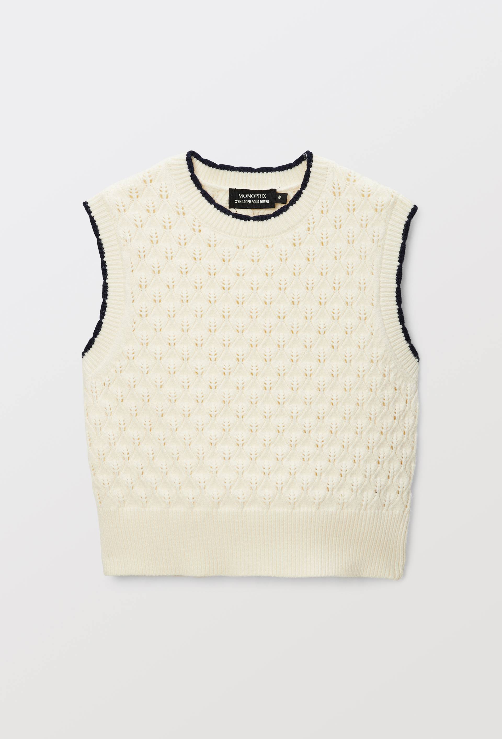 Pull sans manches uni, Ecru, swatch image