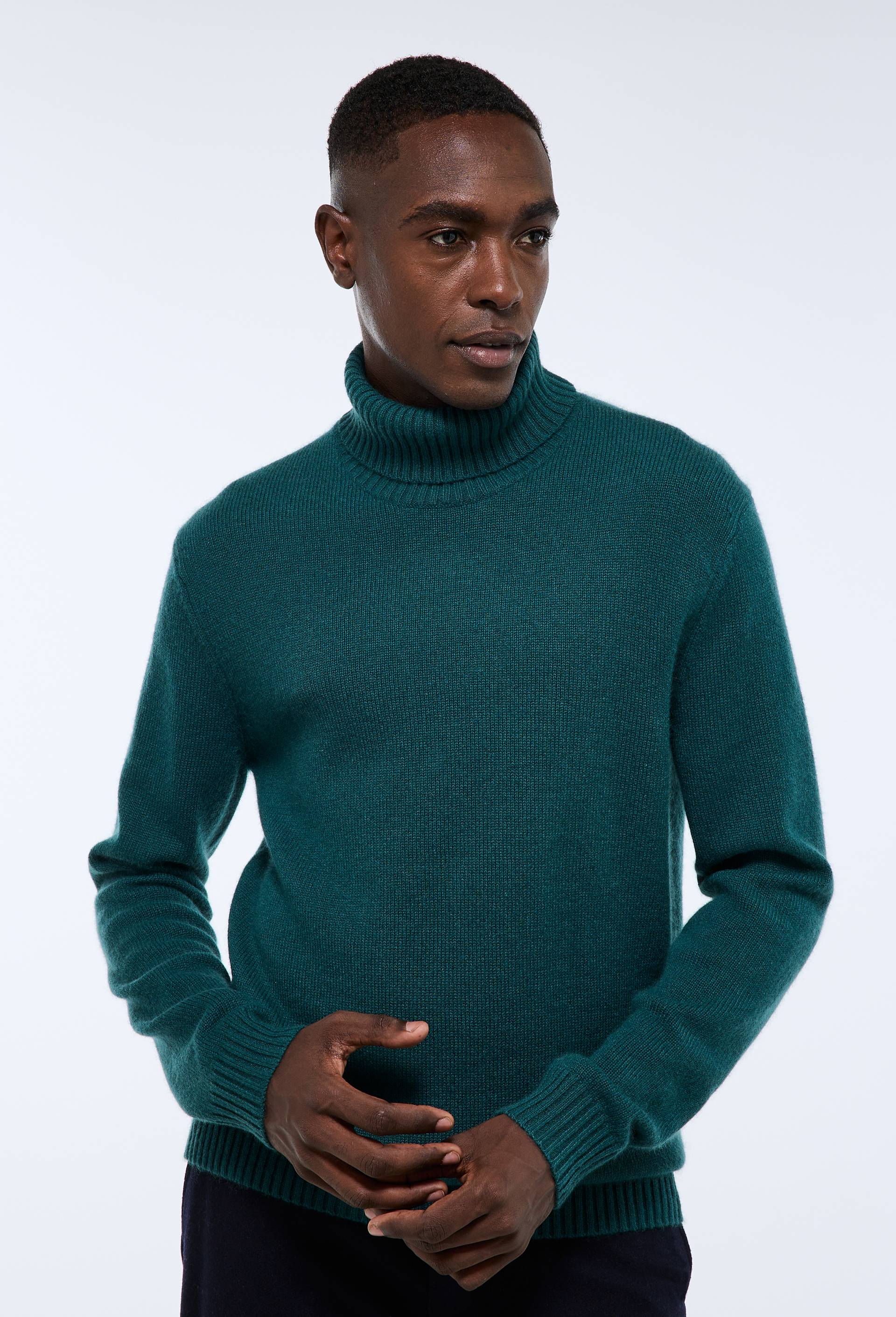 Pull col roul&eacute; en 100% cachemire, Vert fonc&eacute;, swatch image