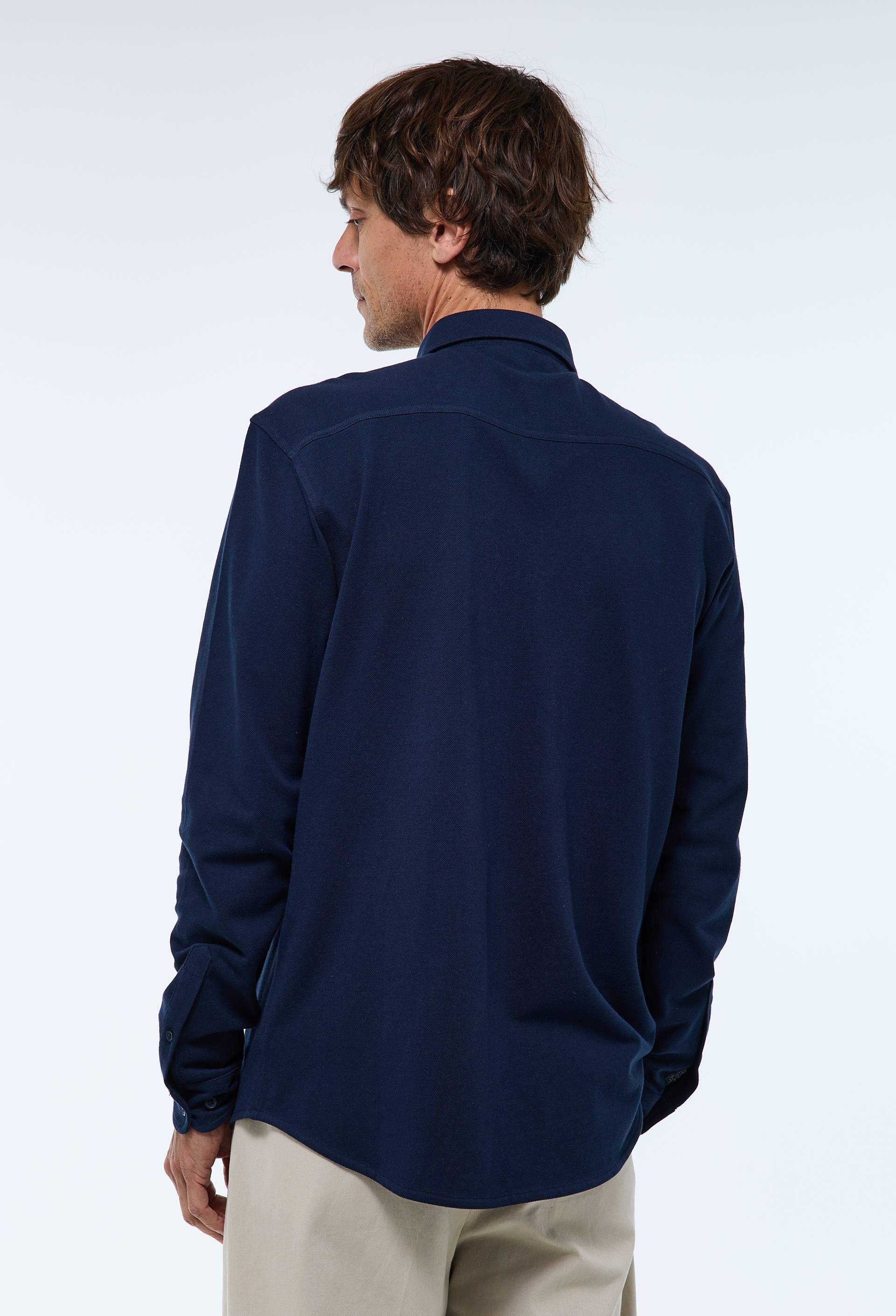 Chemise en maille piqu&eacute; en coton BIO GOTS, Bleu fonc&eacute;, large image number 1