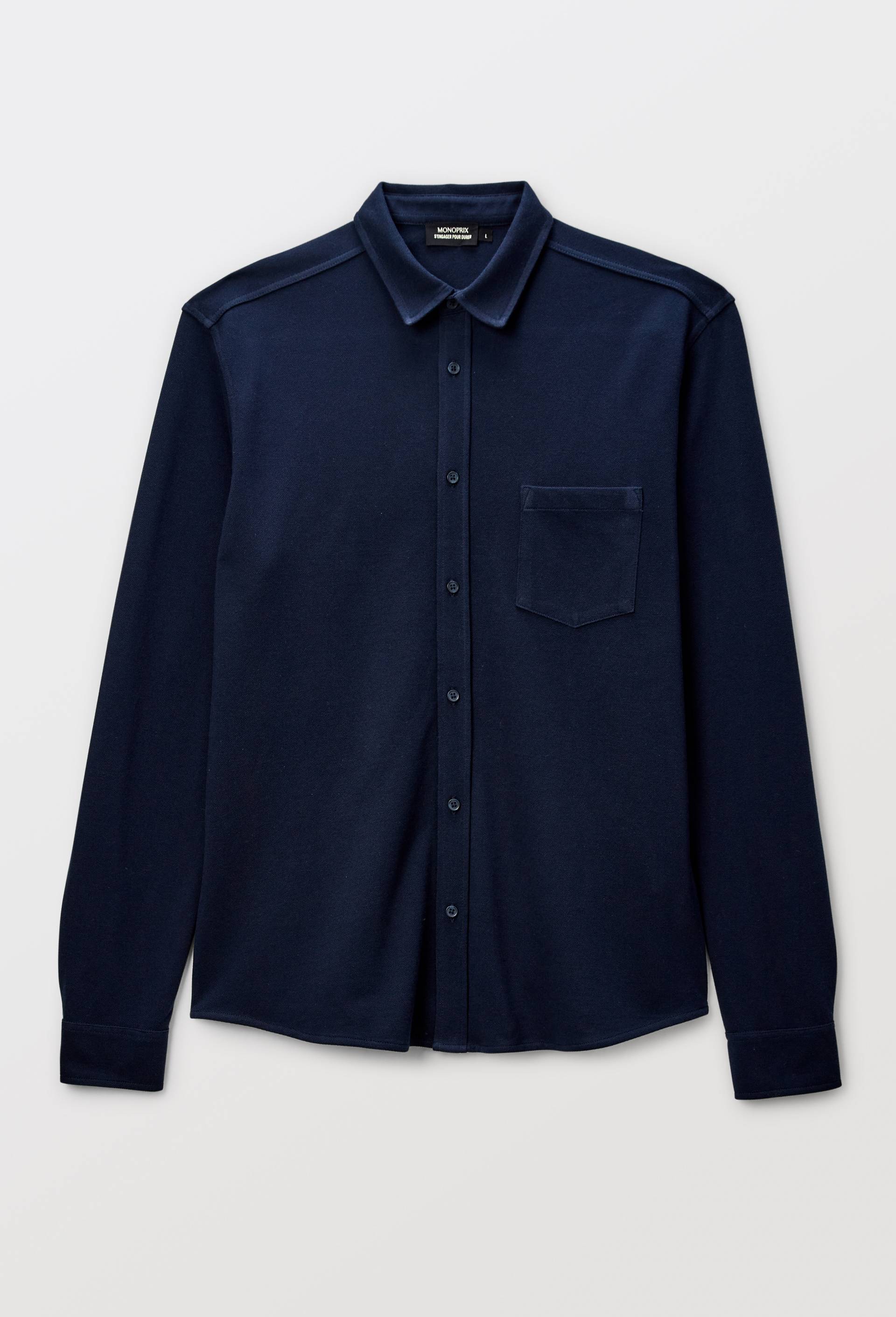 Chemise en maille piqu&eacute; en coton BIO GOTS, Bleu fonc&eacute;, large image number 2