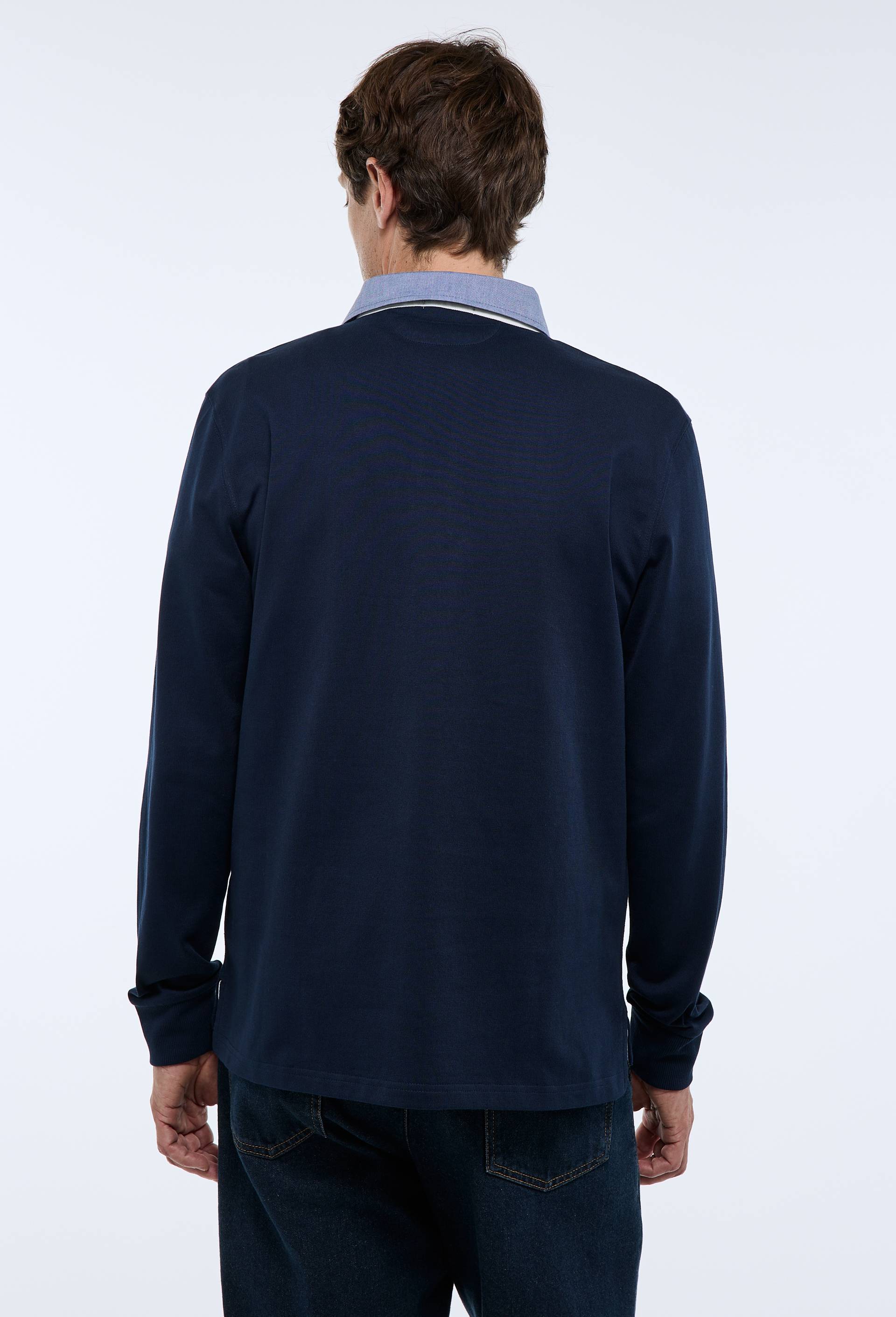 Polo manches longues en coton interlock BIO GOTS, Bleu fonc&eacute;, large image number 1.0