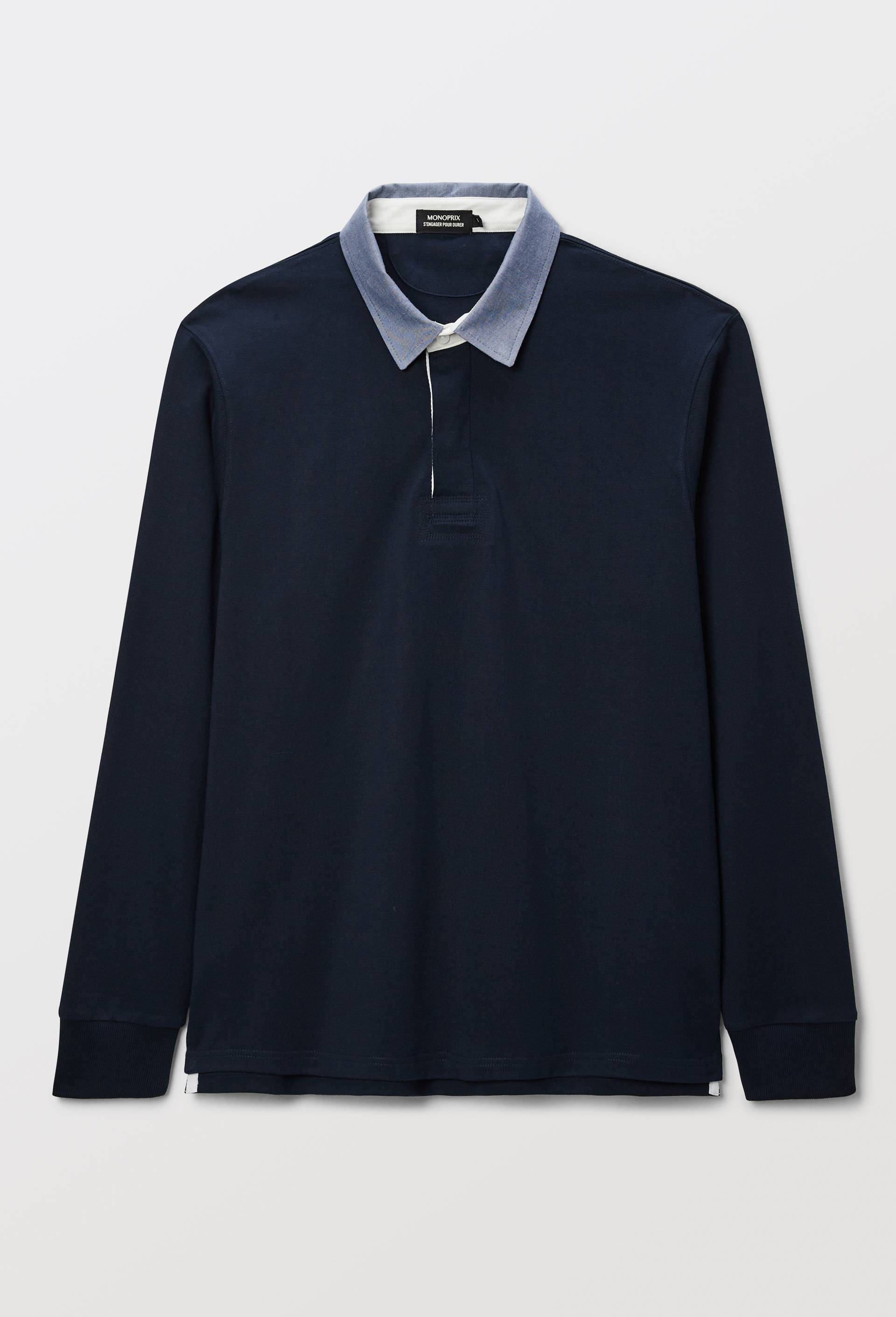 Polo manches longues en coton interlock BIO GOTS, Bleu fonc&eacute;, large image number 2