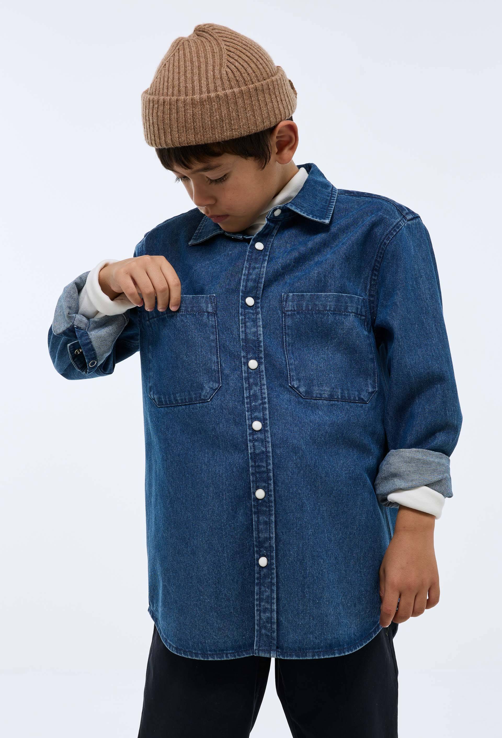 Chemise en jean en coton, Bleu fonc&eacute;, swatch image