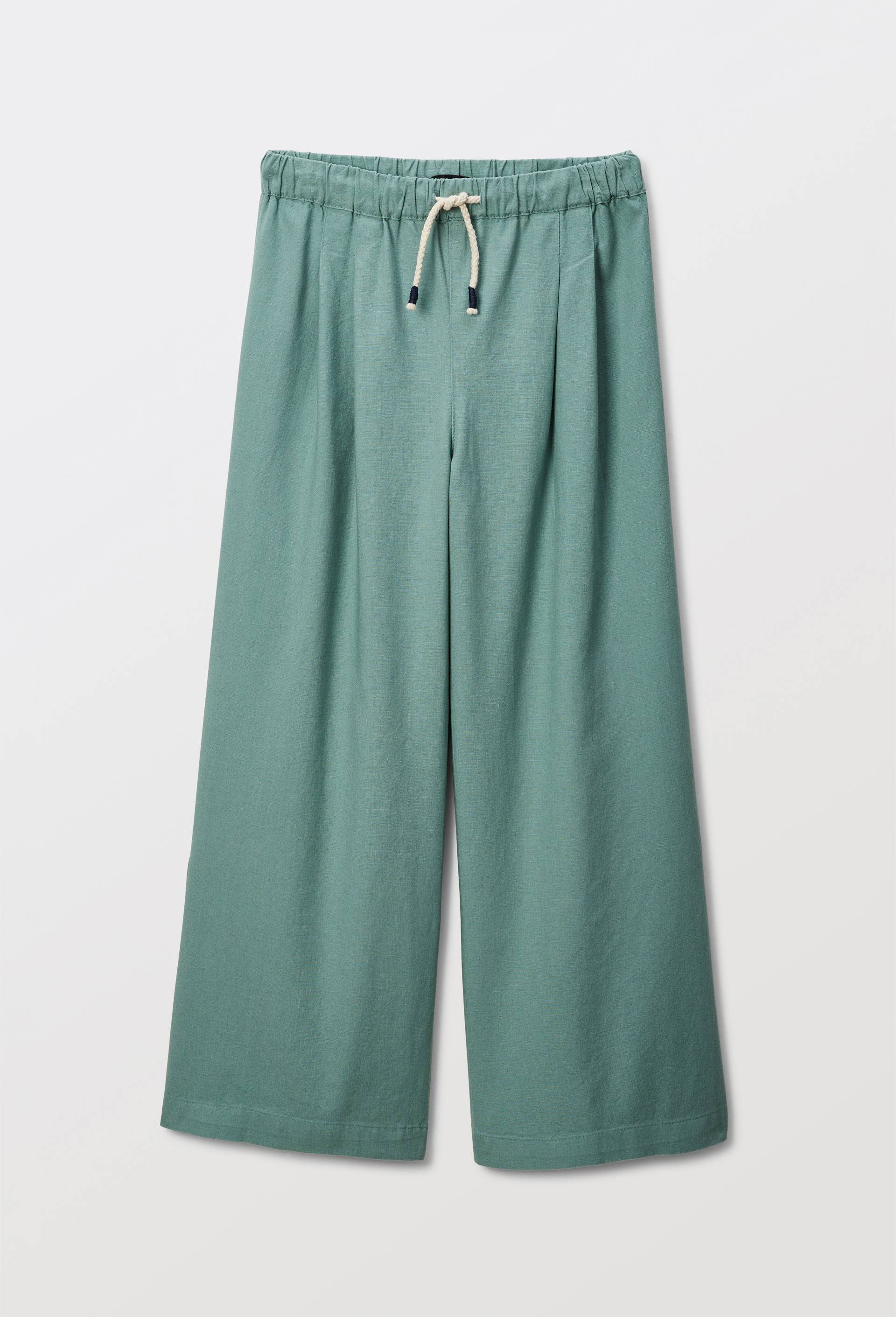 Pantalon taille &eacute;lastiqu&eacute;e fluide uni, Vert, large image number 0