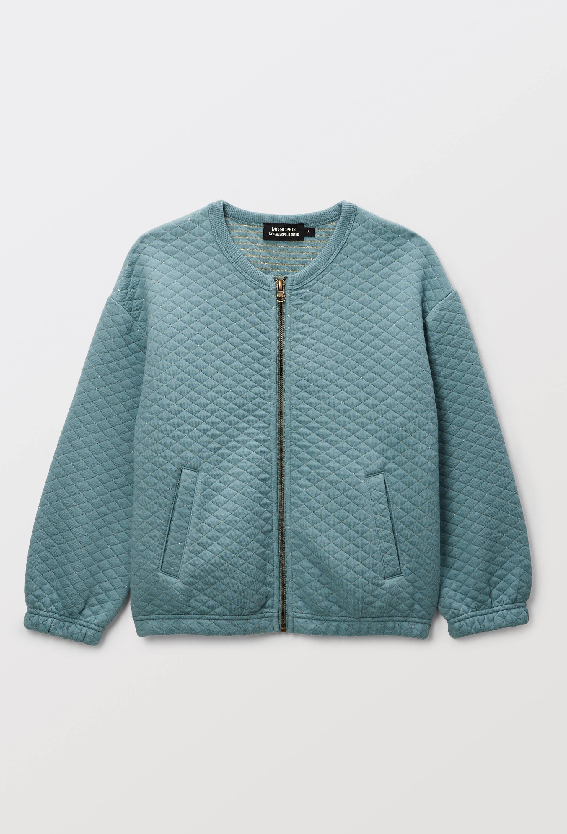 Cardigan zippé en molleton matelassé contenant du coton BIO GOTS, Vert, swatch image