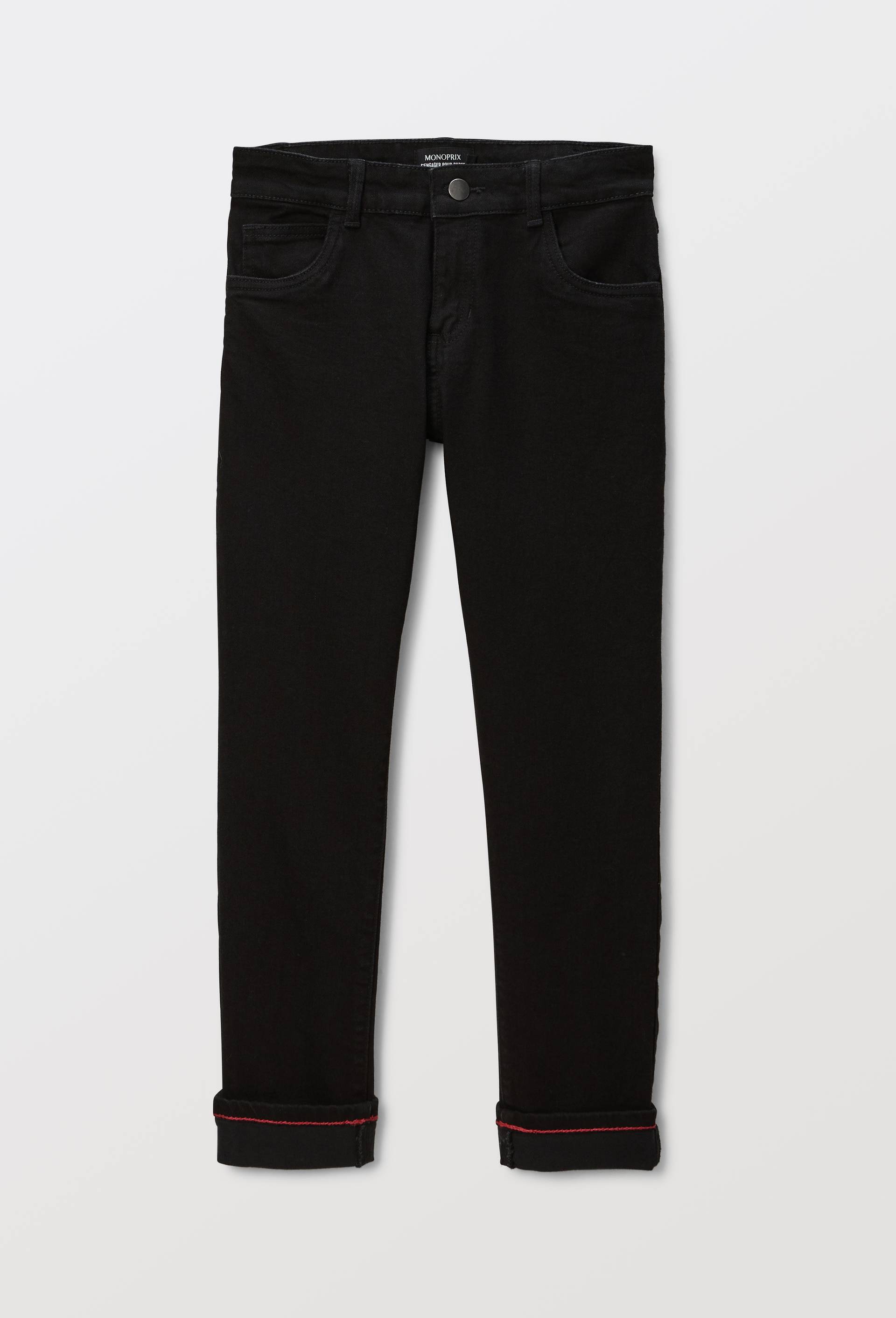 Jean droit taille &eacute;lastiqu&eacute;e en coton BIO GOTS, Noir, swatch image