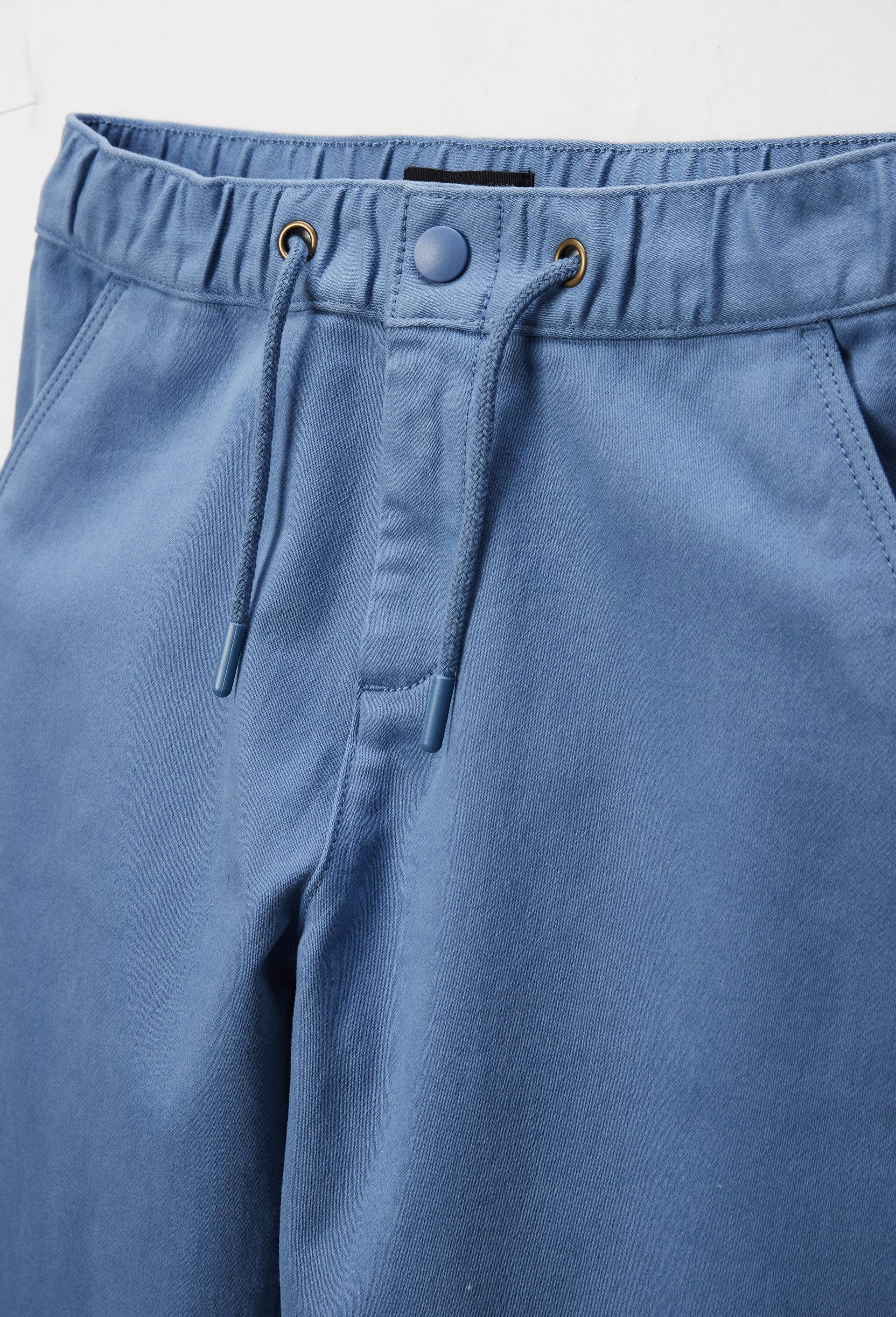 Pantalon droit &eacute;lastiqu&eacute; uni en coton BIO GOTS, Bleu, large image number 2.0