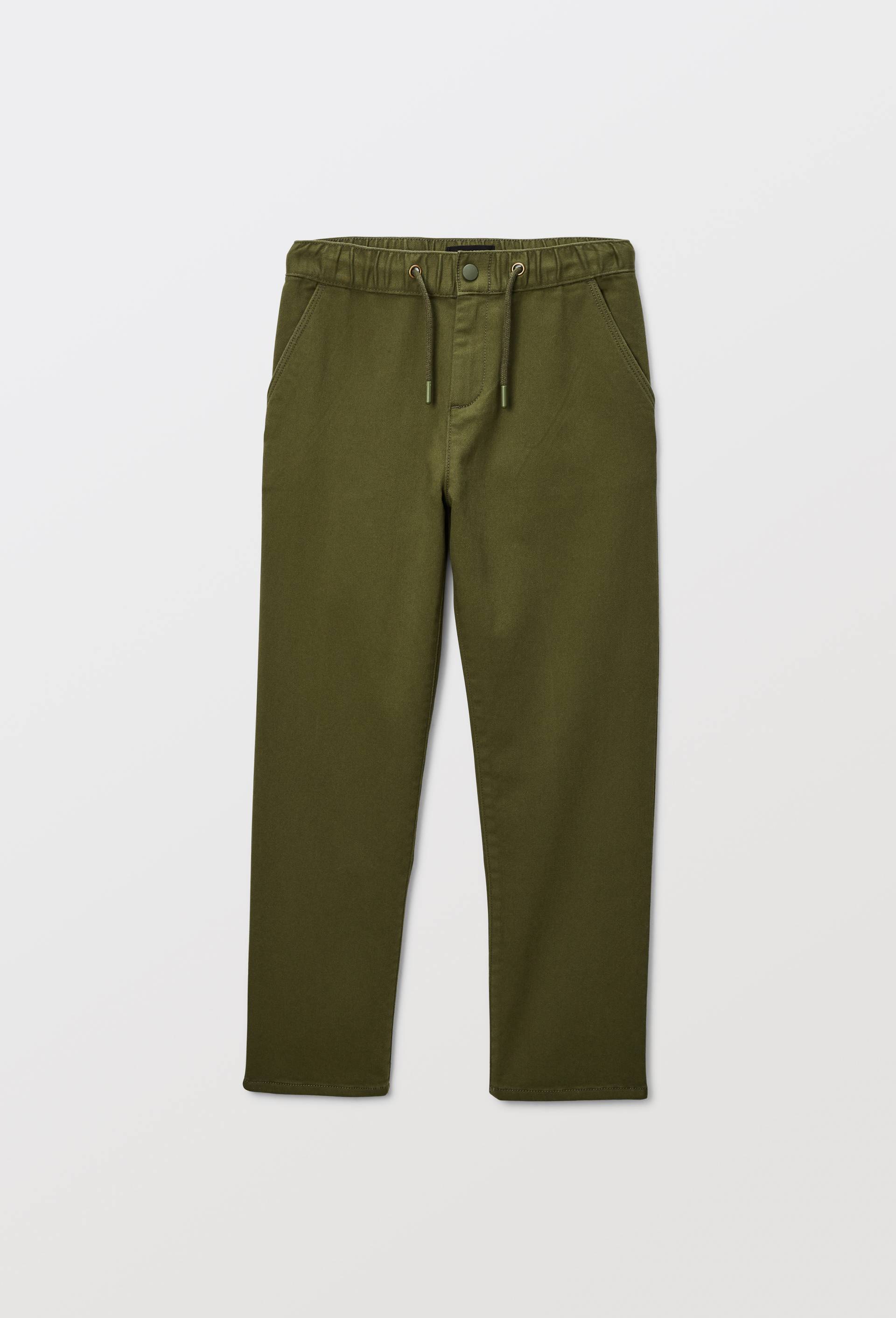 Pantalon droit élastiqué uni en coton BIO GOTS, Vert foncé, swatch image