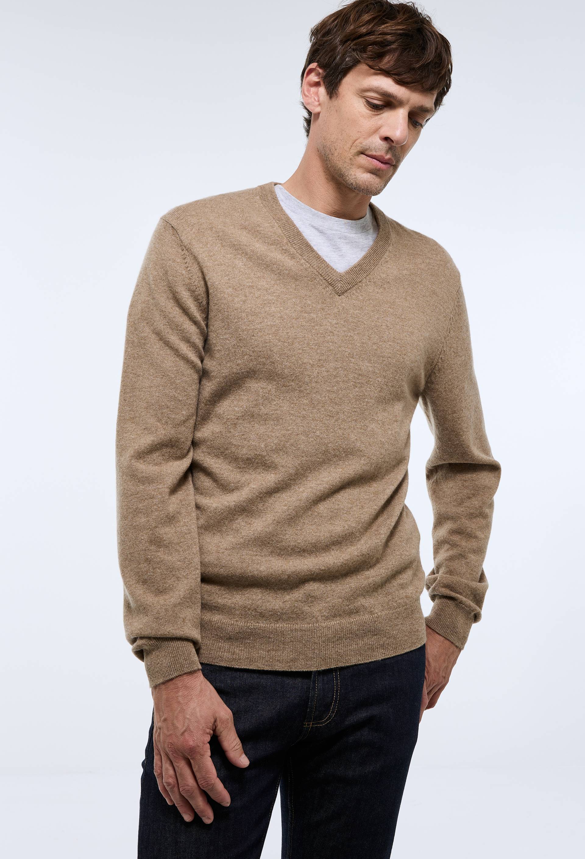 Pull col V en mélange laine et cachemire - MONOPRIX - Modalova