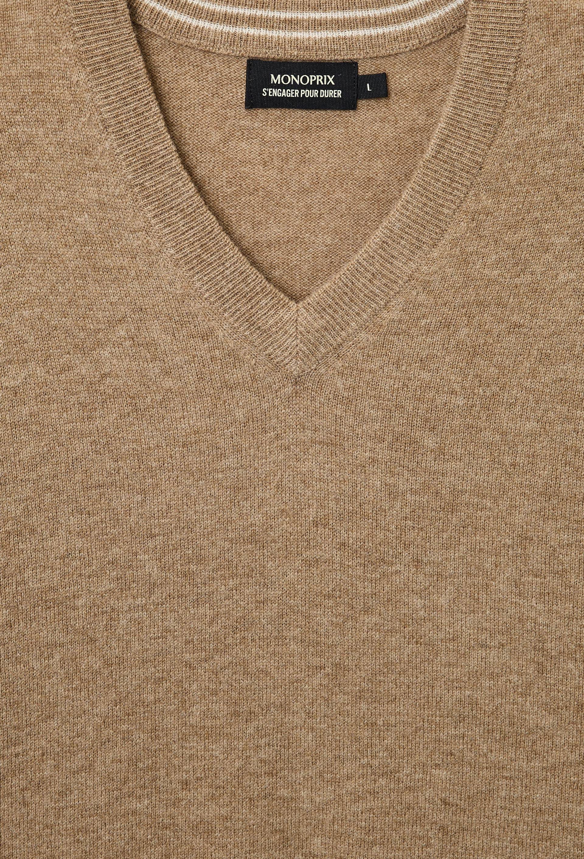 Pull col V en m&eacute;lange laine et cachemire, Brun, large image number 5