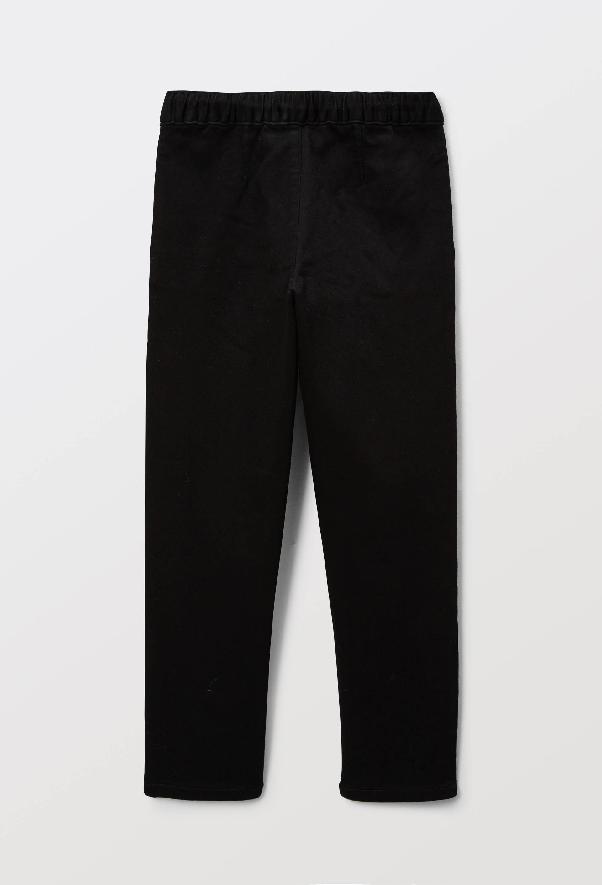Pantalon droit taille &eacute;lastiqu&eacute;e en maille confort effet denim contenant du coton, Noir, large image number 1