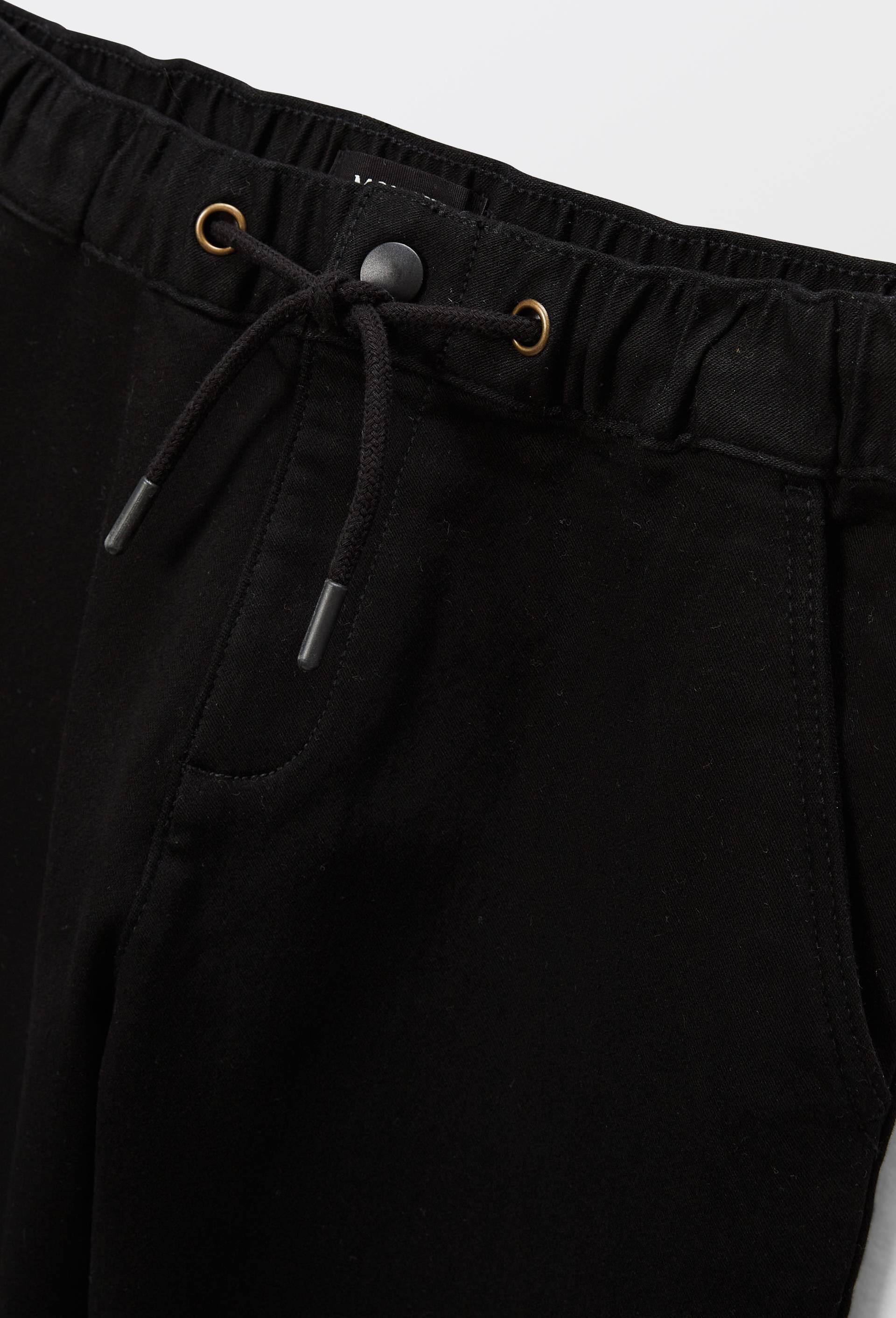 Pantalon droit taille &eacute;lastiqu&eacute;e en maille confort effet denim contenant du coton, Noir, large image number 2