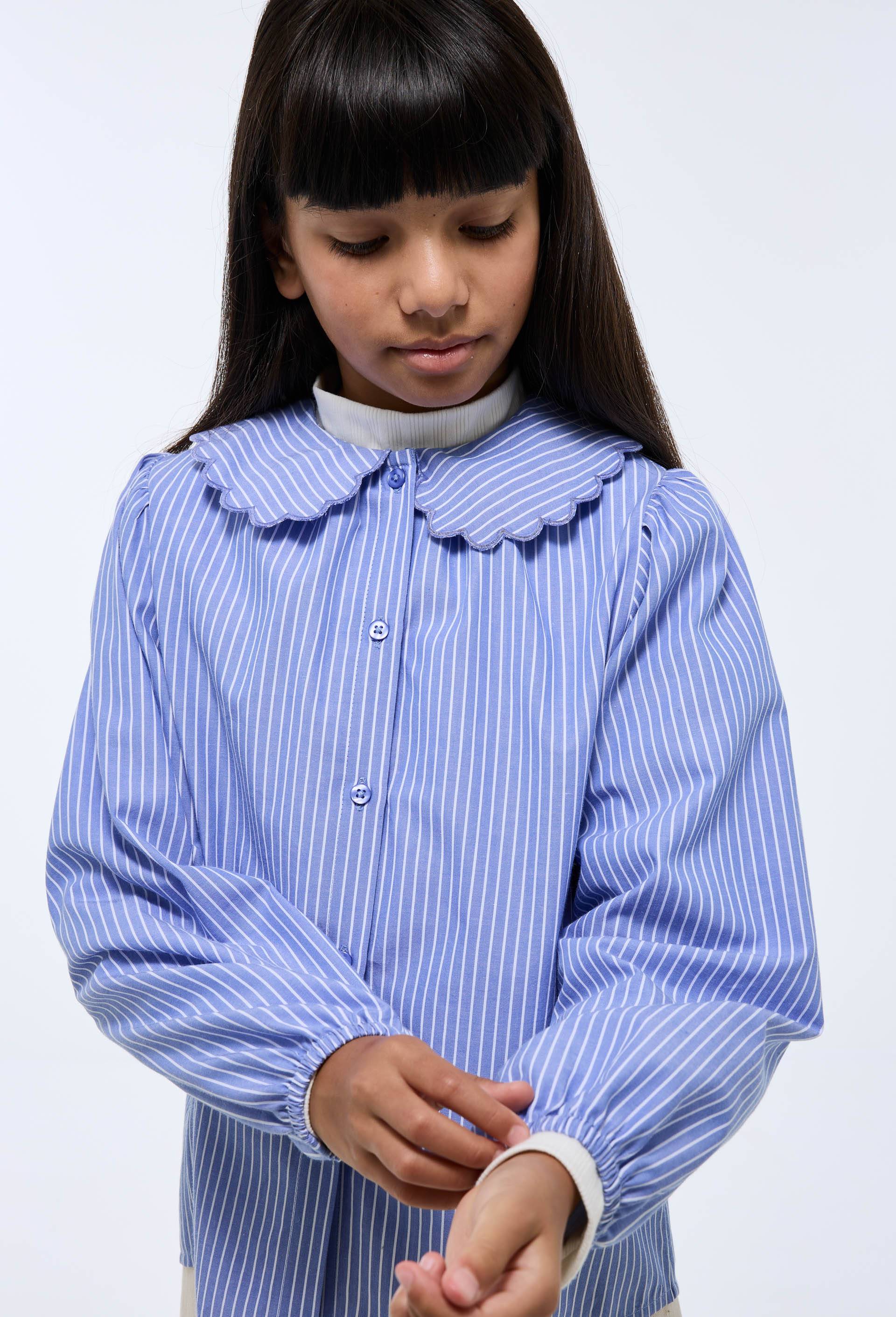 Chemise ray&eacute;e &agrave; col claudine, Bleu clair, large image number 0