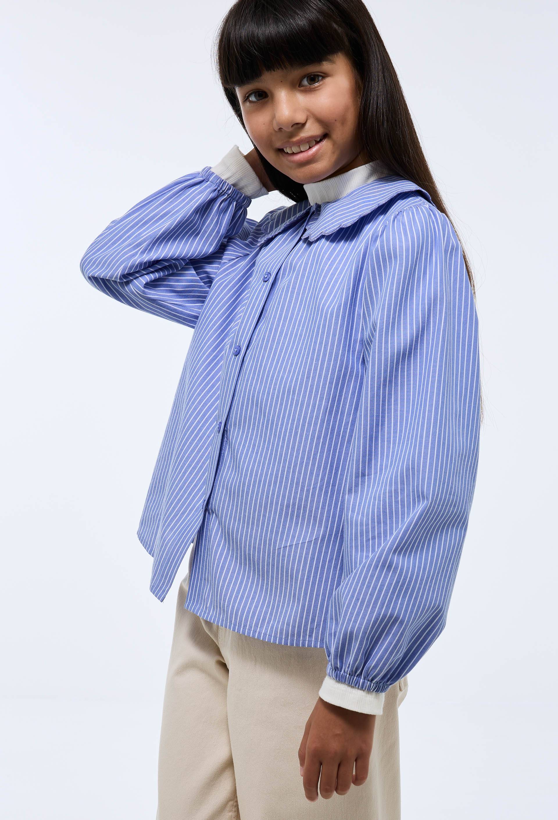 Chemise ray&eacute;e &agrave; col claudine, Bleu clair, large image number 1.0