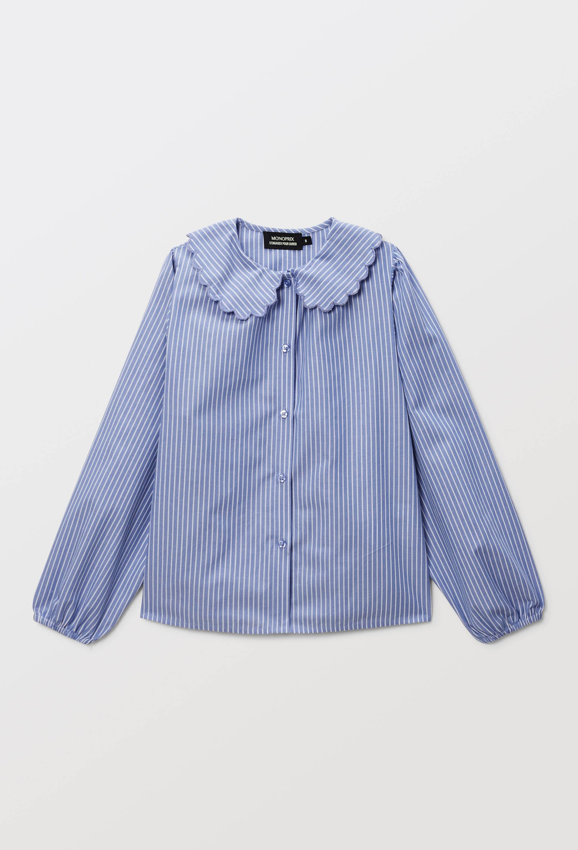 Chemise ray&eacute;e &agrave; col claudine, Bleu clair, large image number 2