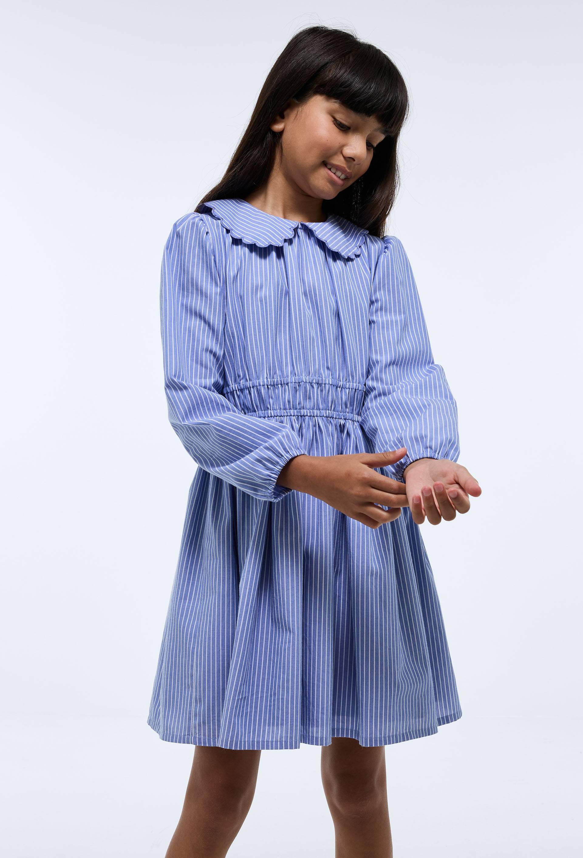 Robe col claudine rayée en coton BLEU CLAIR pour enfant MONOPRIX