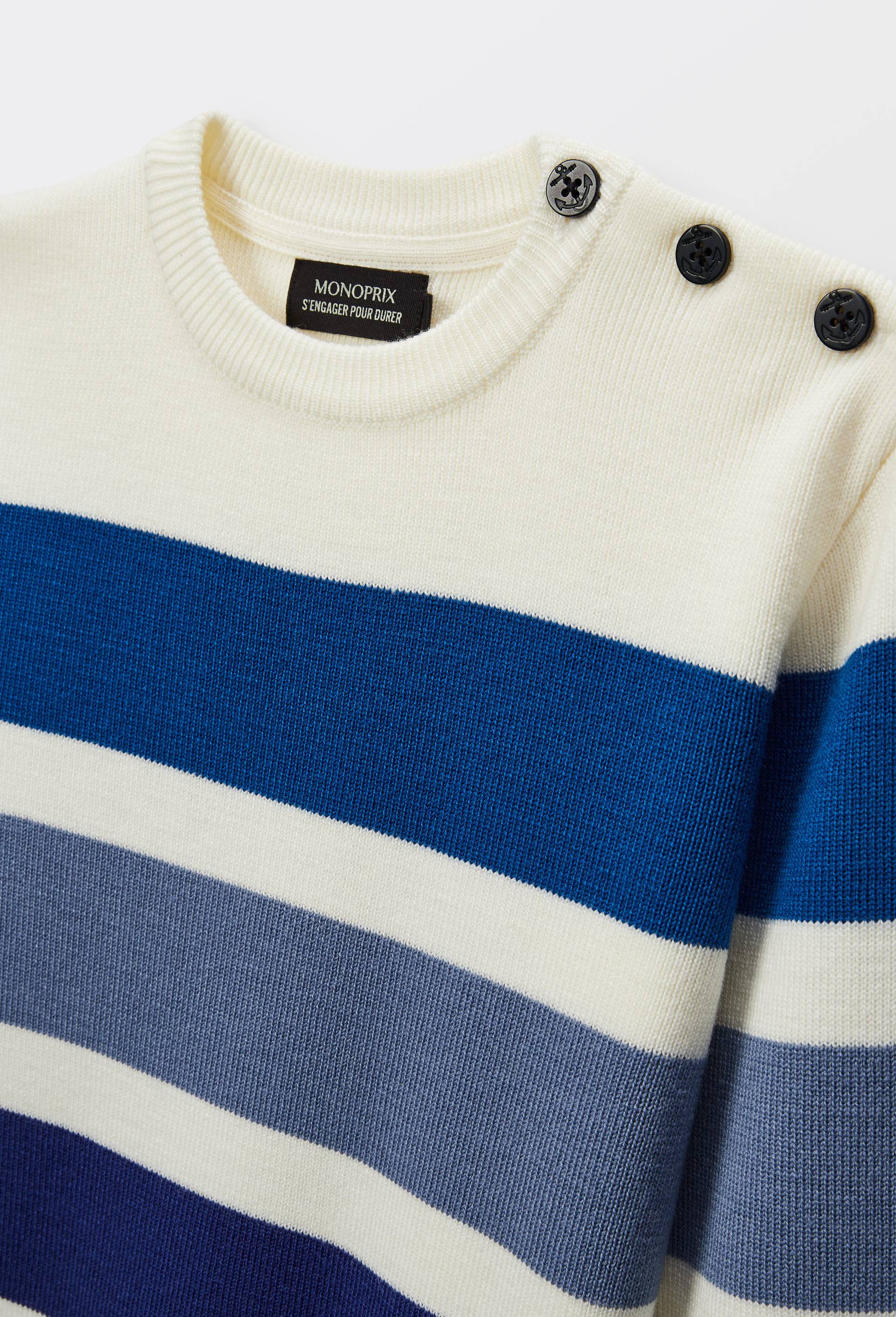 Pull marini&egrave;re contenant de la laine, Bleu, large image number 3