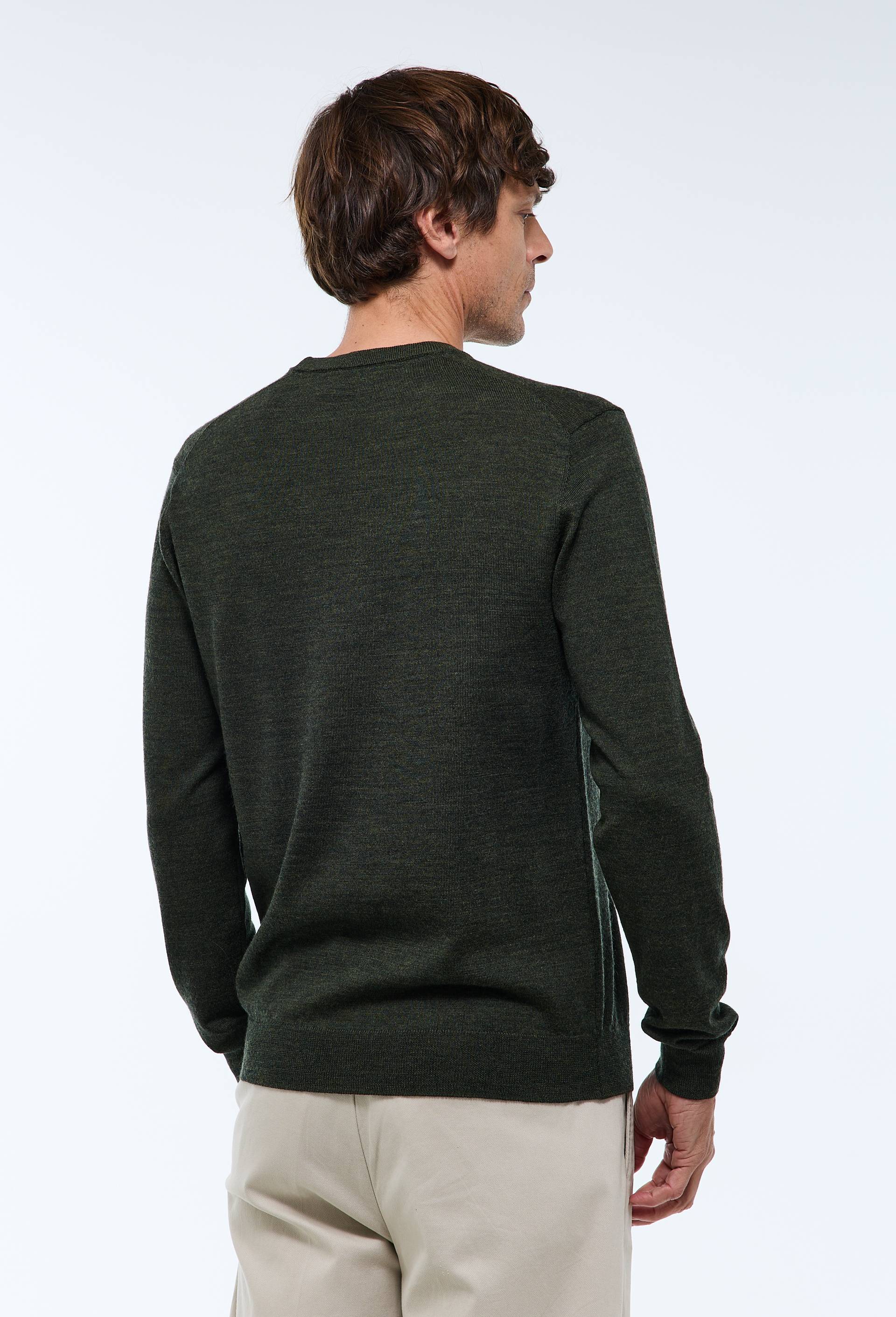 Pull col rond en laine m&eacute;rinos, Vert fonc&eacute;, large image number 1.0