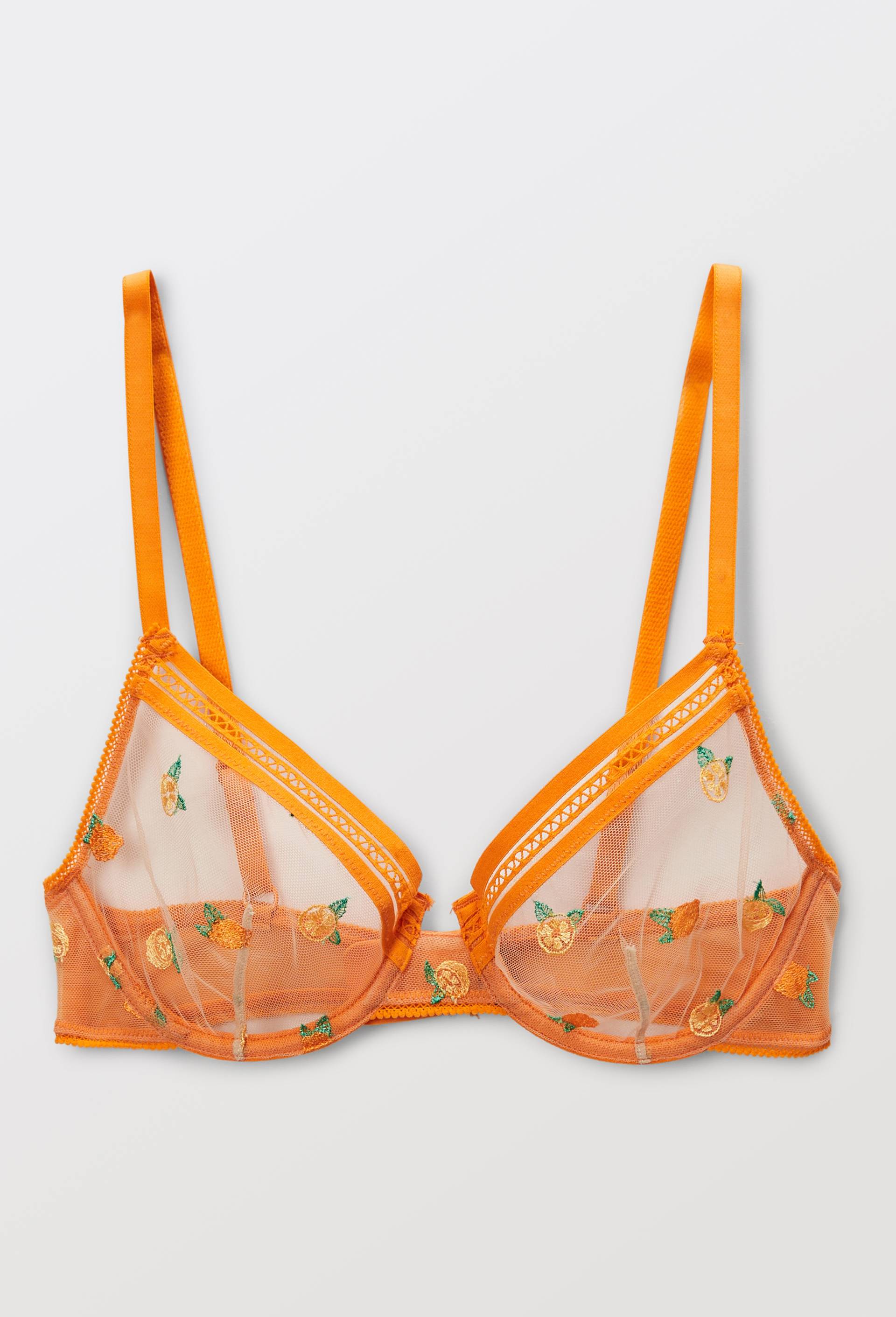 Soutien-gorge corbeille balconnet CLEO en tulle brod&eacute;, Orange, large image number 2
