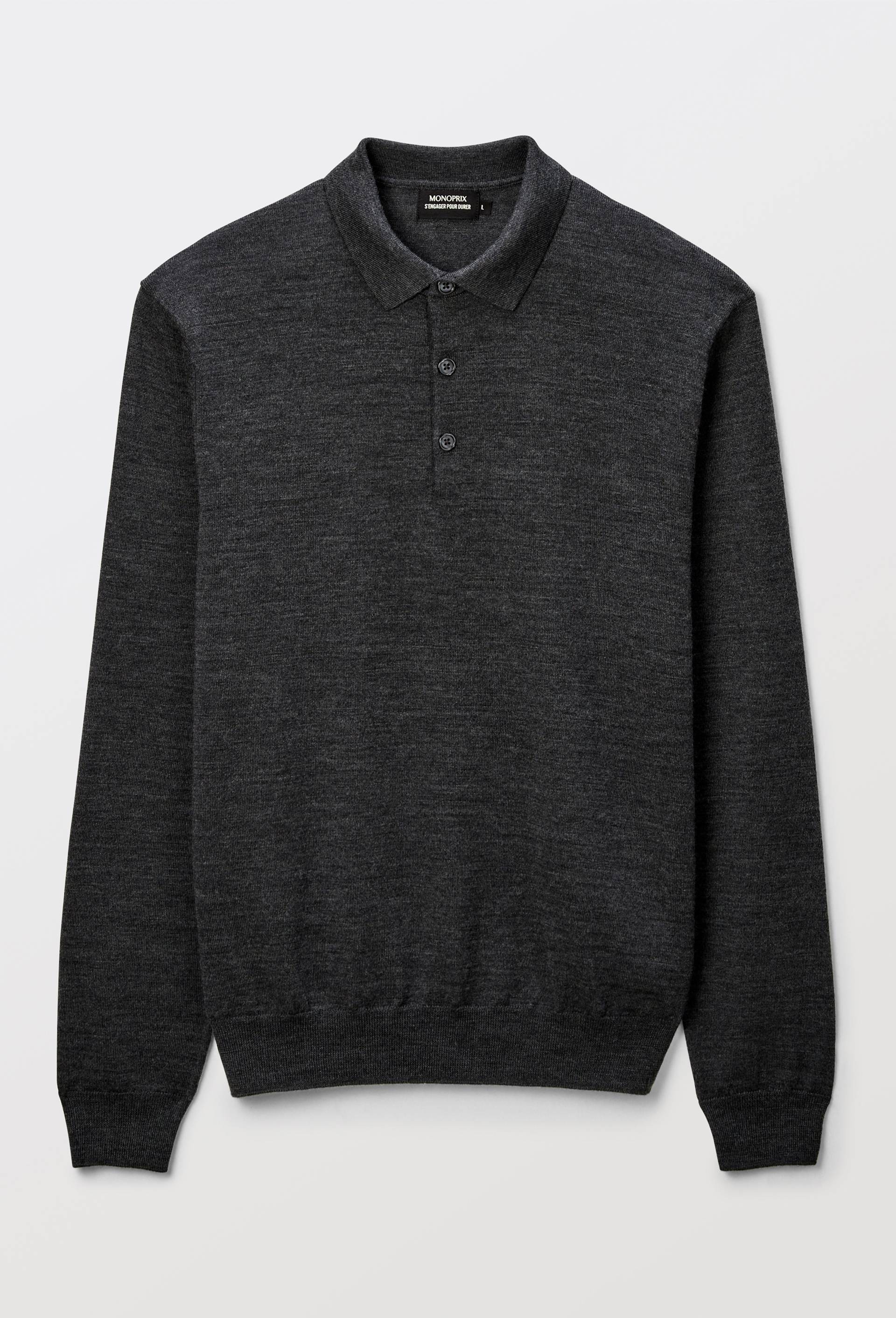 Pull col polo en laine m&eacute;rinos, Gris fonc&eacute;, large image number 2