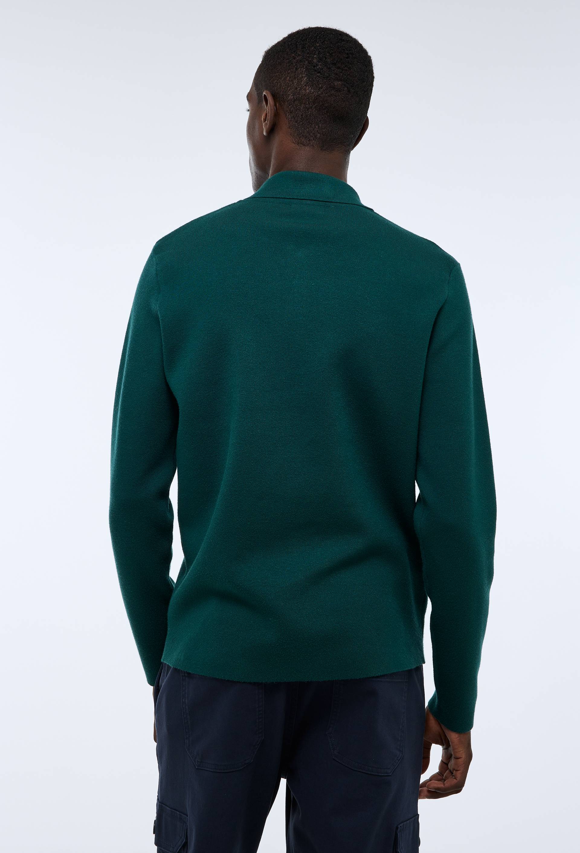 Pull col polo zipp&eacute;, Vert fonc&eacute;, large image number 1.0