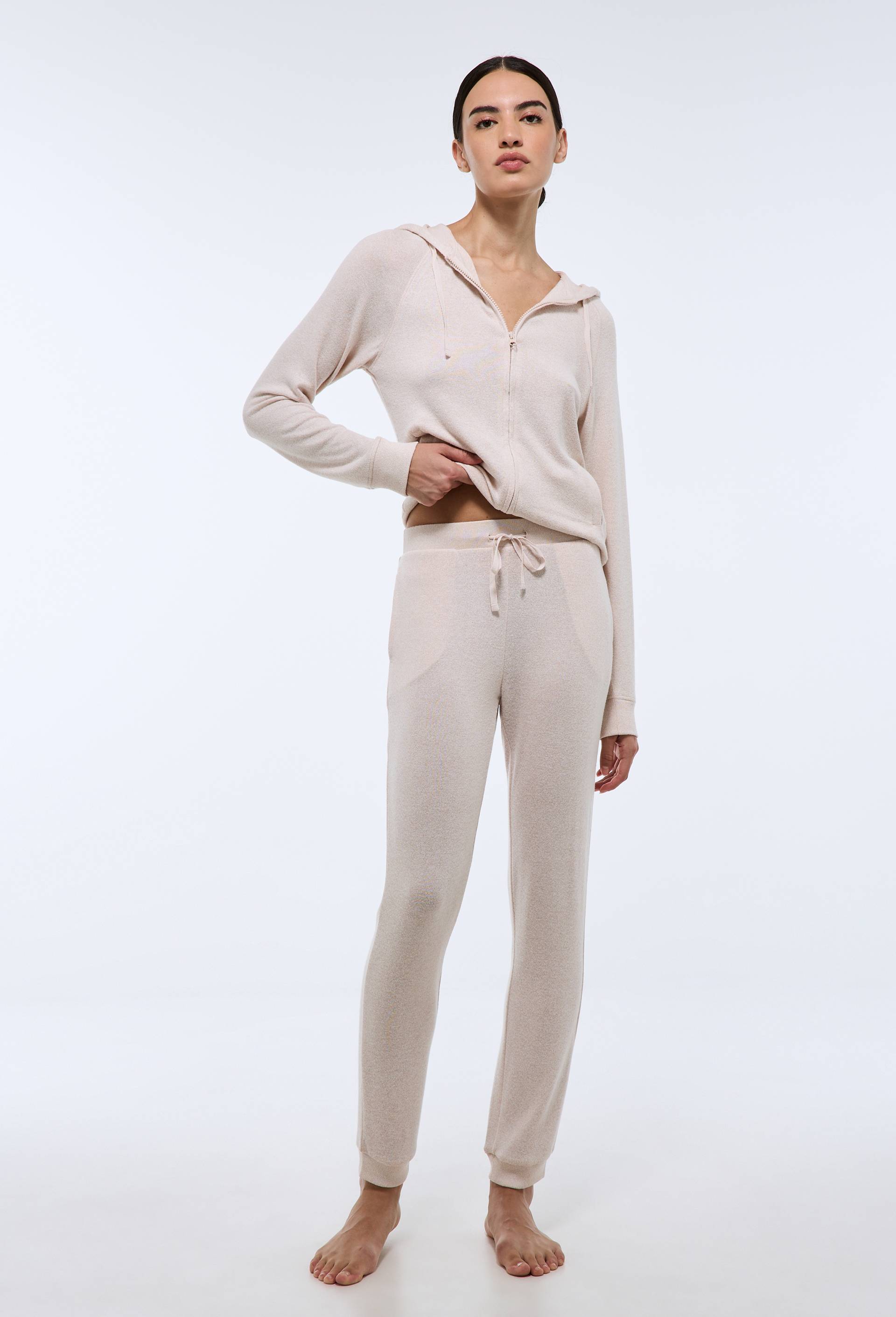 Pantalon droit uni tout doux, Beige, swatch image