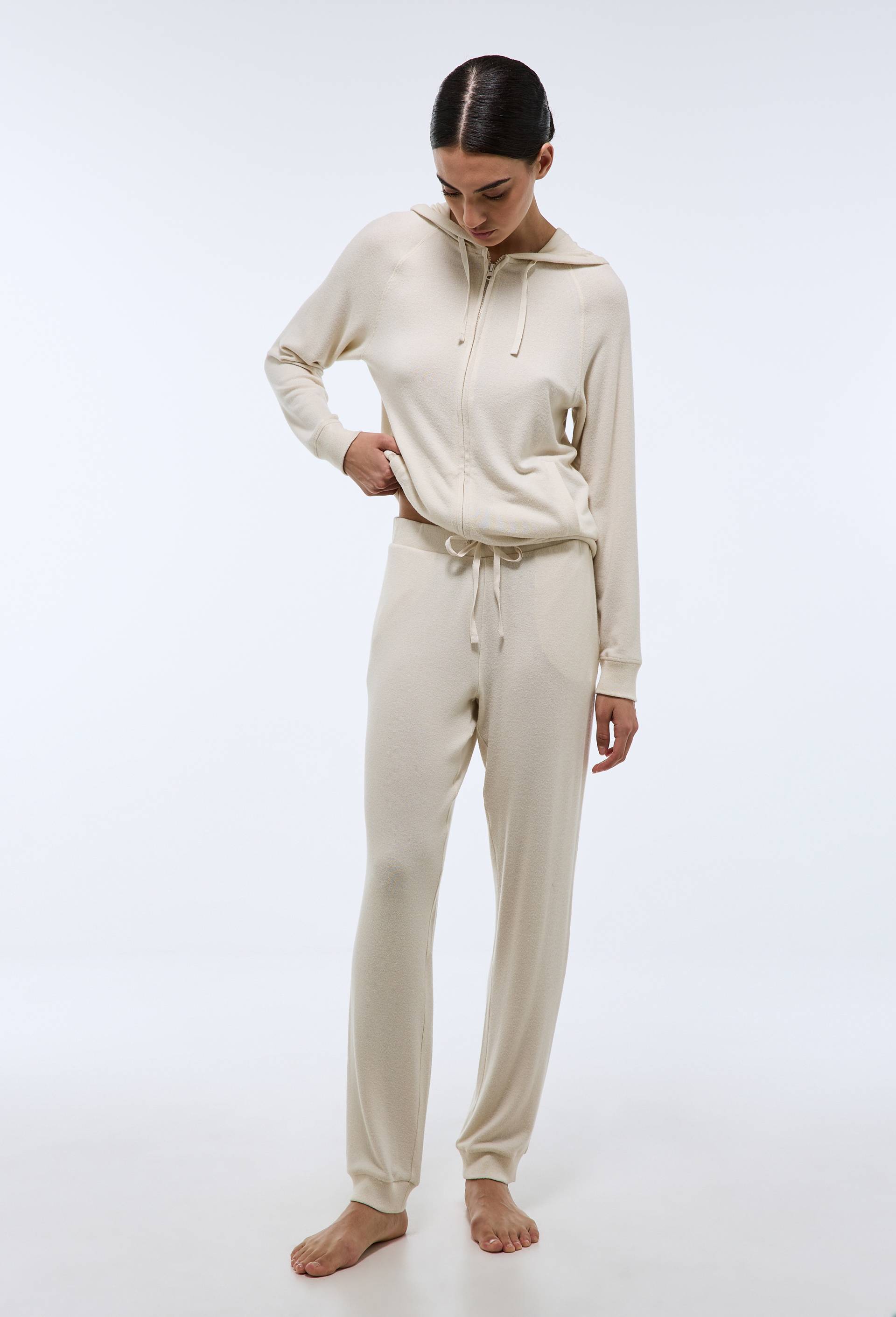 Pantalon droit uni tout doux, Ecru, large image number 0.0