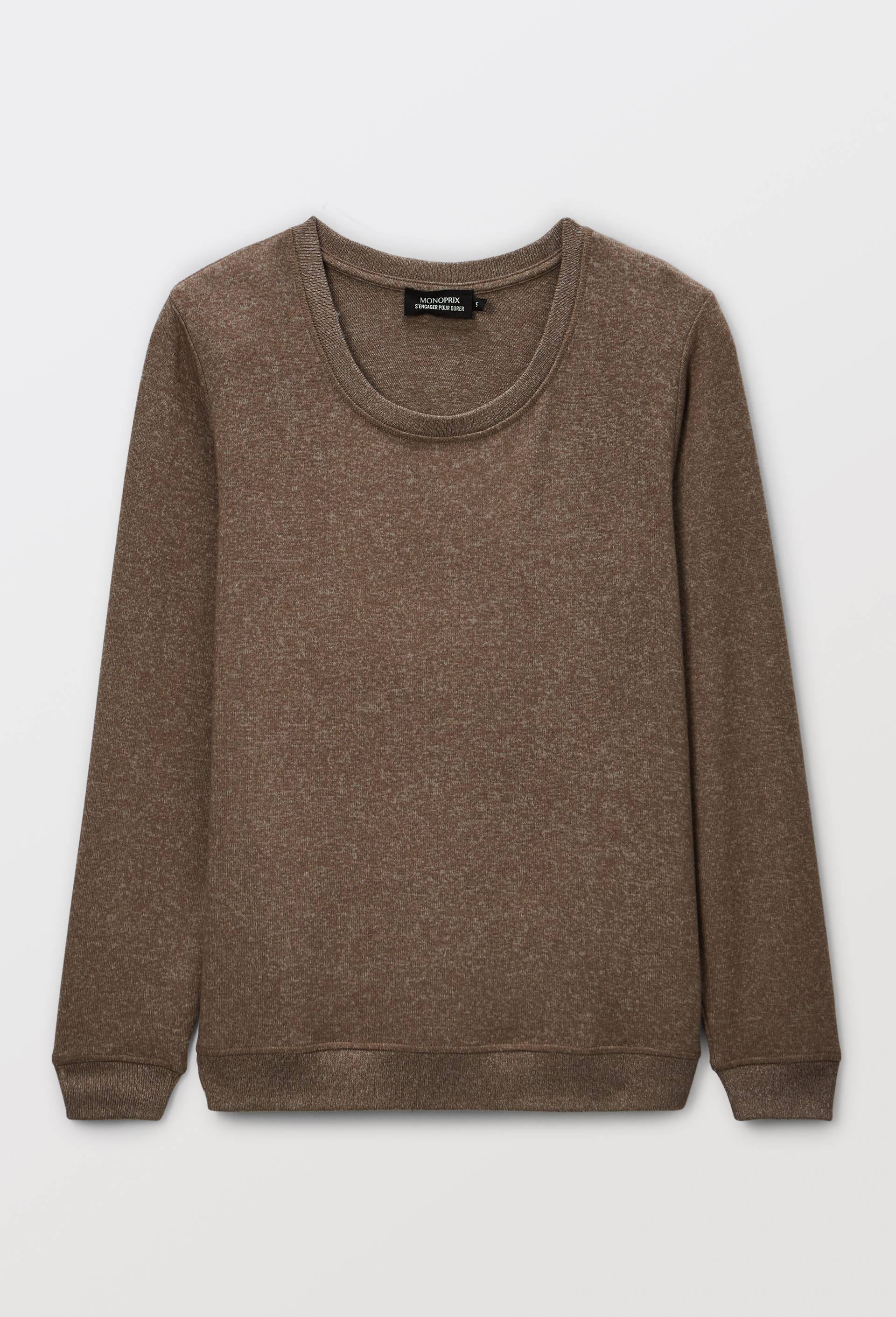 Pull col rond uni doux et l&eacute;ger, Beige, large image number 3