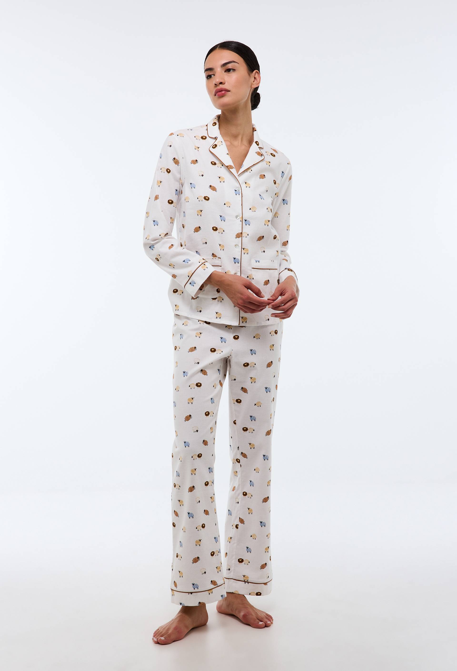 Pyjama long imprim&eacute; en flanelle de coton BIO, Ecru, large image number 0.0