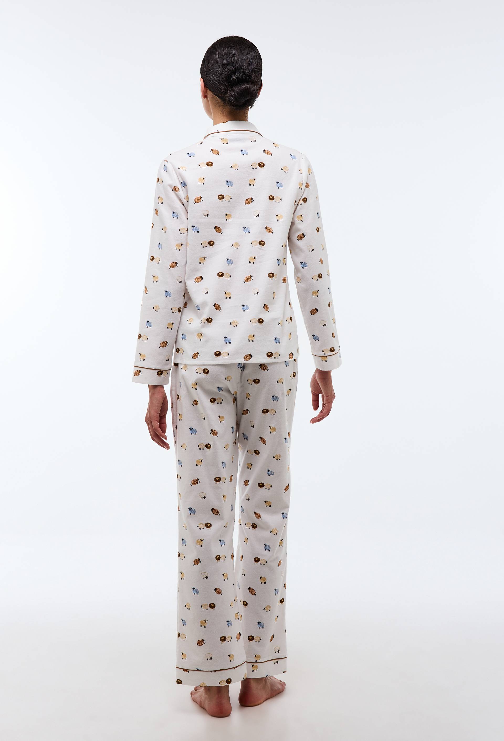Pyjama long imprim&eacute; en flanelle de coton BIO, Ecru, large image number 1
