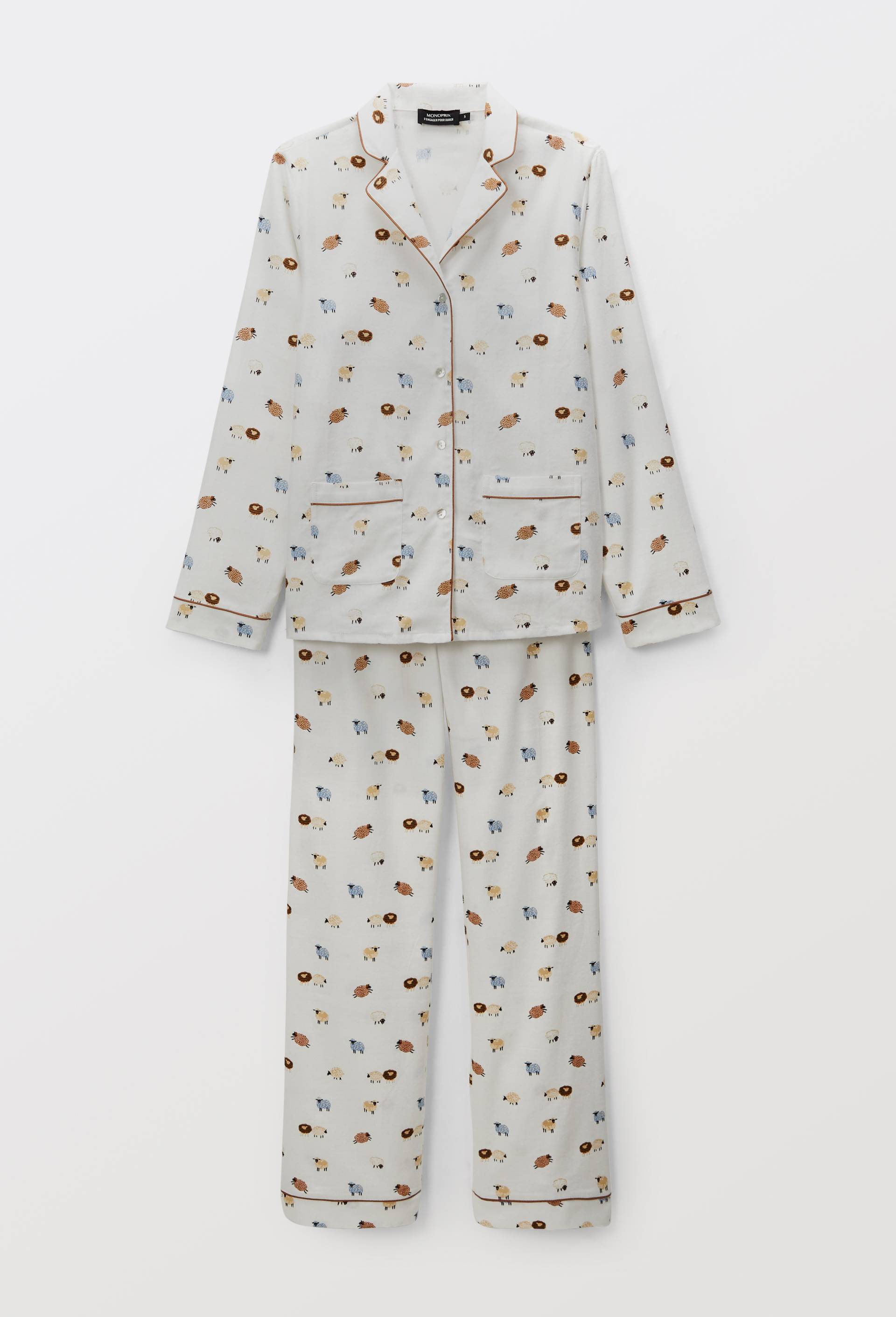 Pyjama long imprim&eacute; en flanelle de coton BIO, Ecru, large image number 2