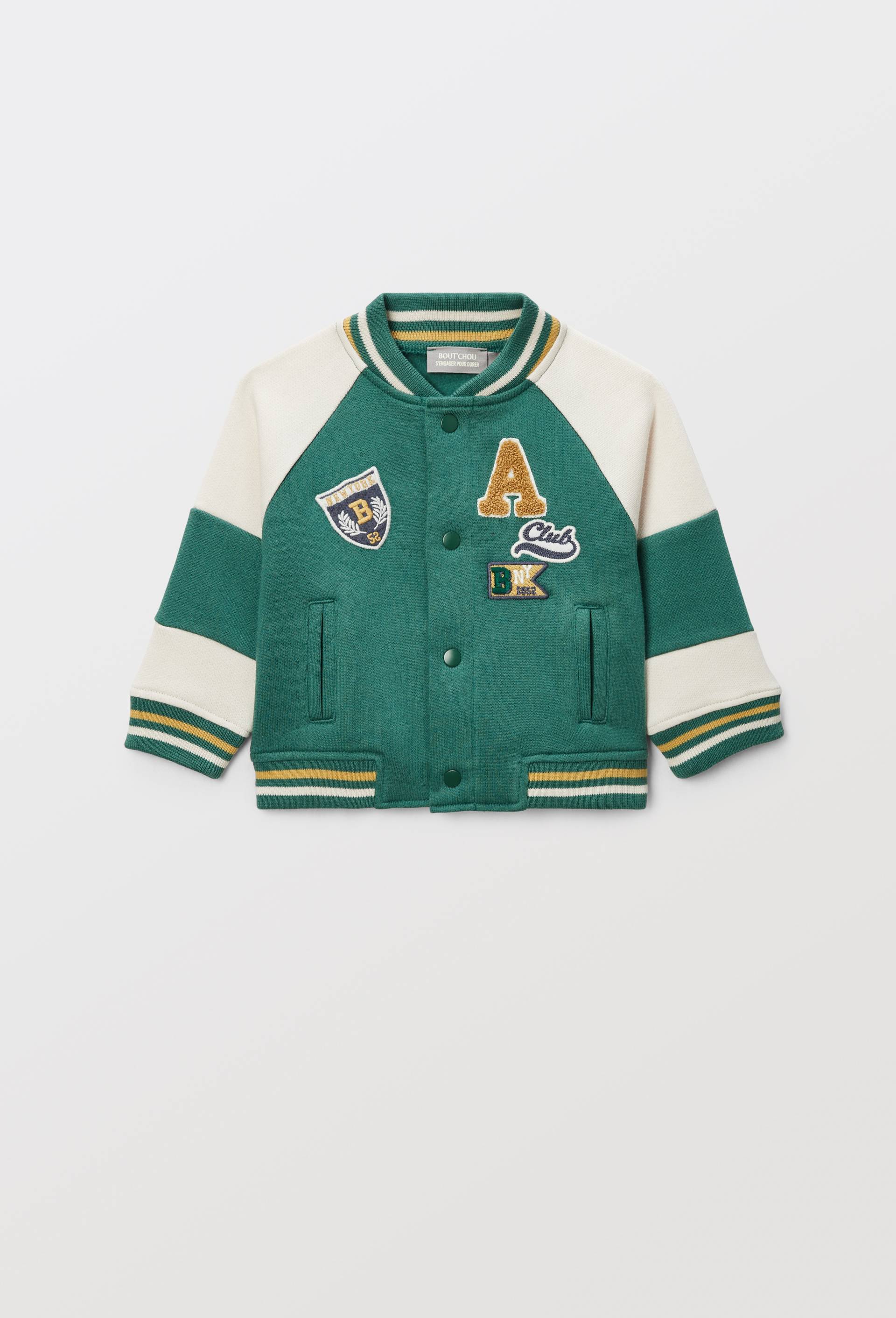 Gilet col teddy en molleton en coton BIO GOTS, Vert, large image number 0