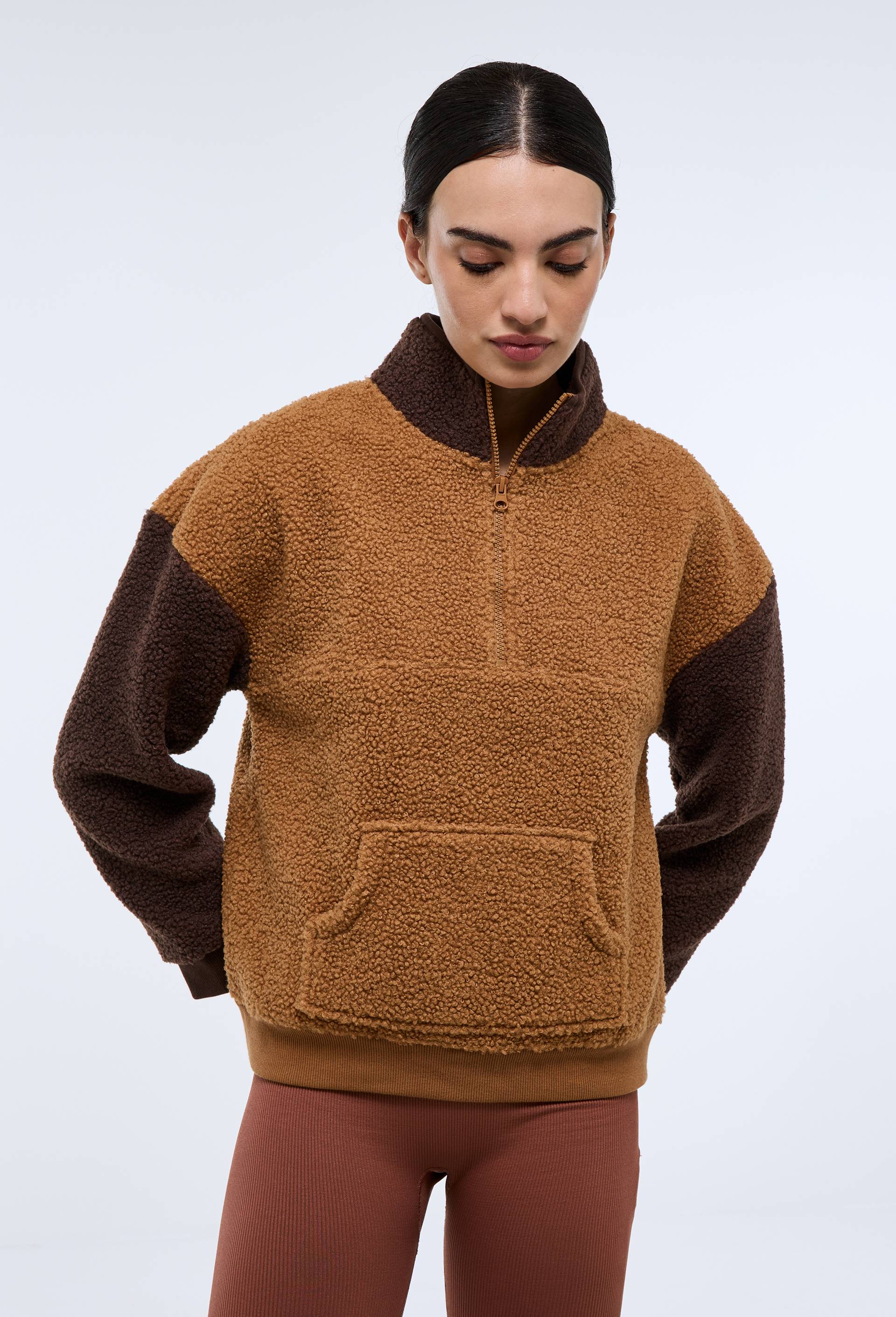 Sweat color&eacute; en sherpa, Brun clair, large image number 0.0