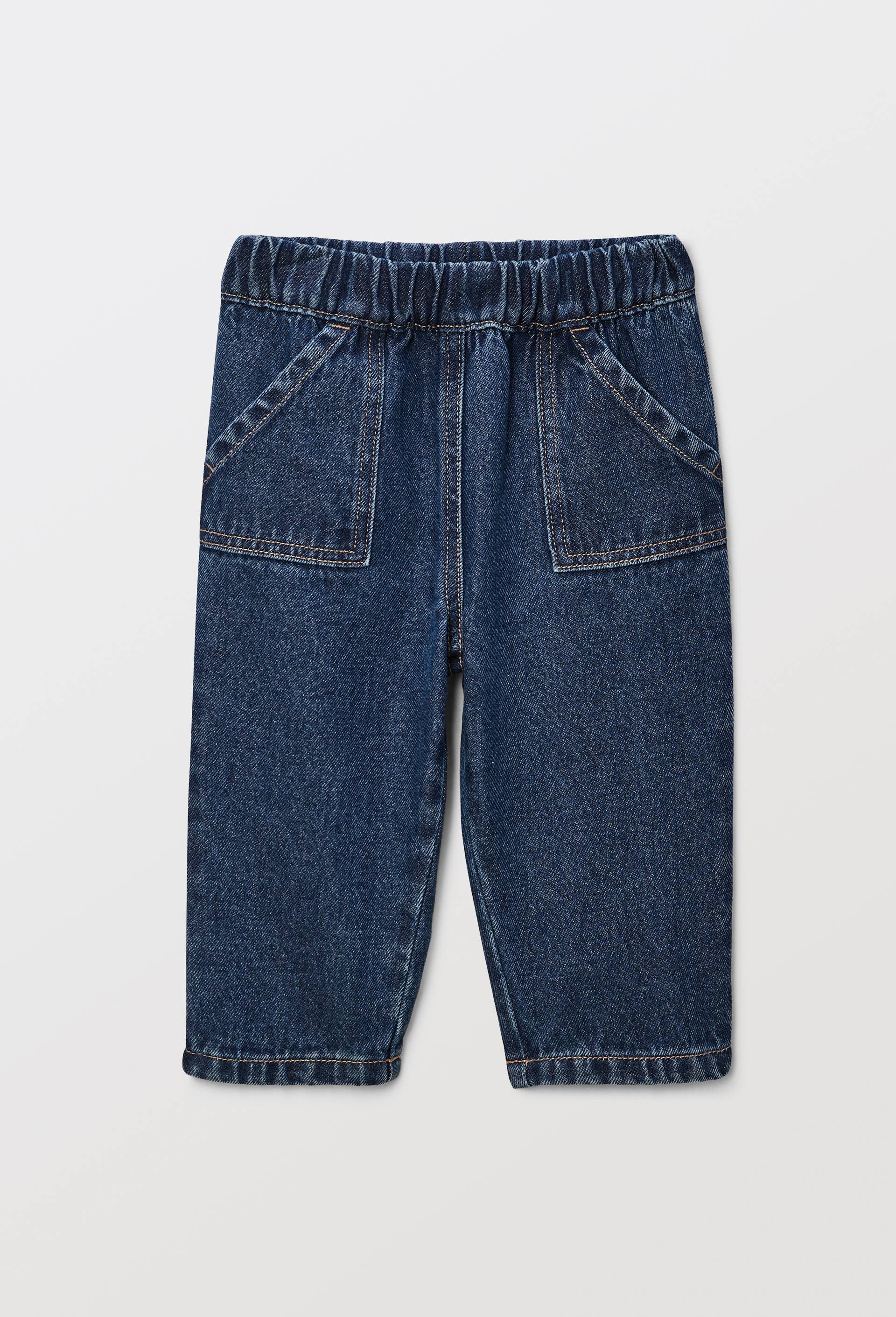 Jean taille &eacute;lastique uni en coton, Bleu, large image number 1.0