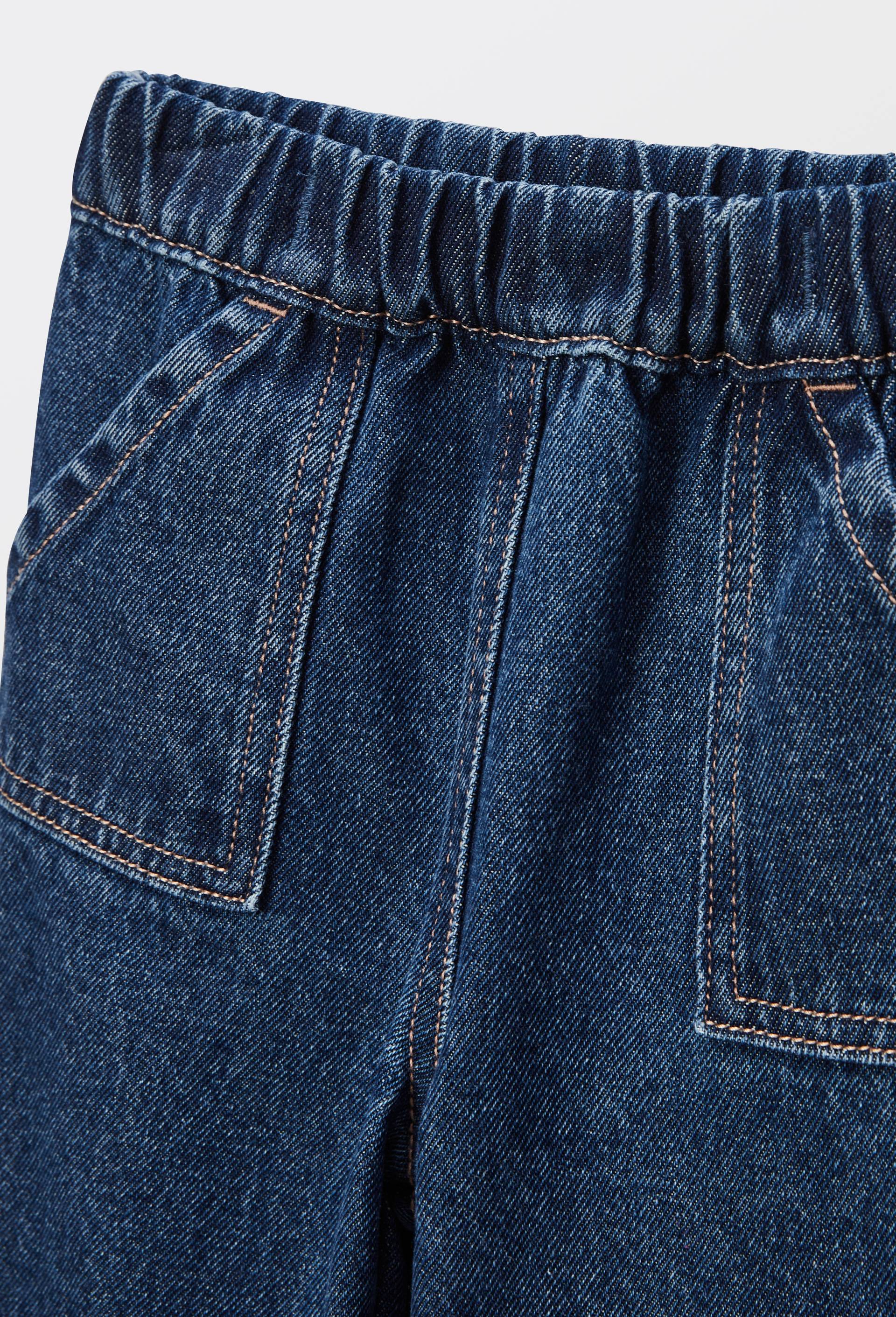 Jean taille &eacute;lastique uni en coton, Bleu, large image number 3.0