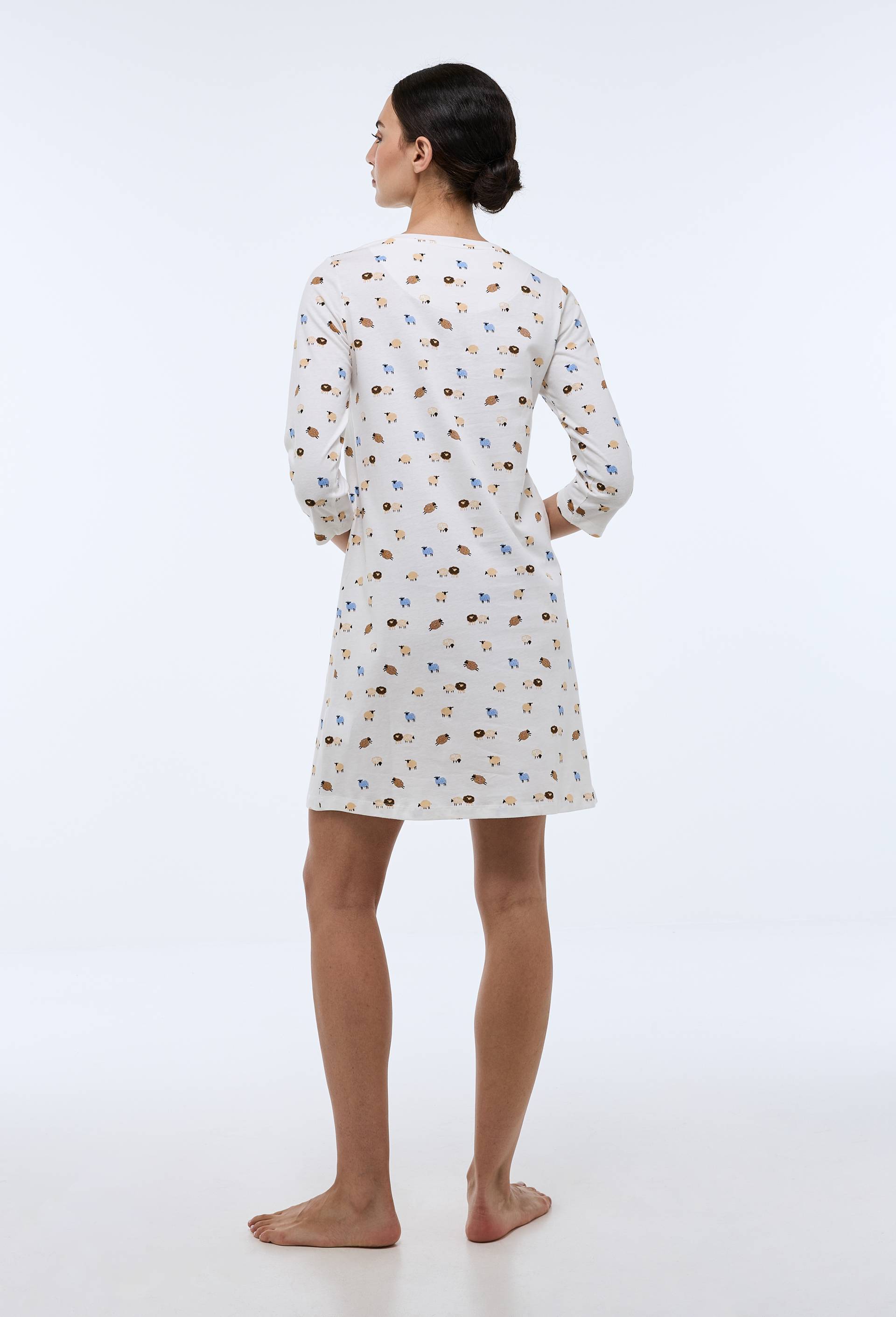 Chemise de nuit manches 3/4 imprim&eacute;e en coton BIO GOTS, Ecru, large image number 1