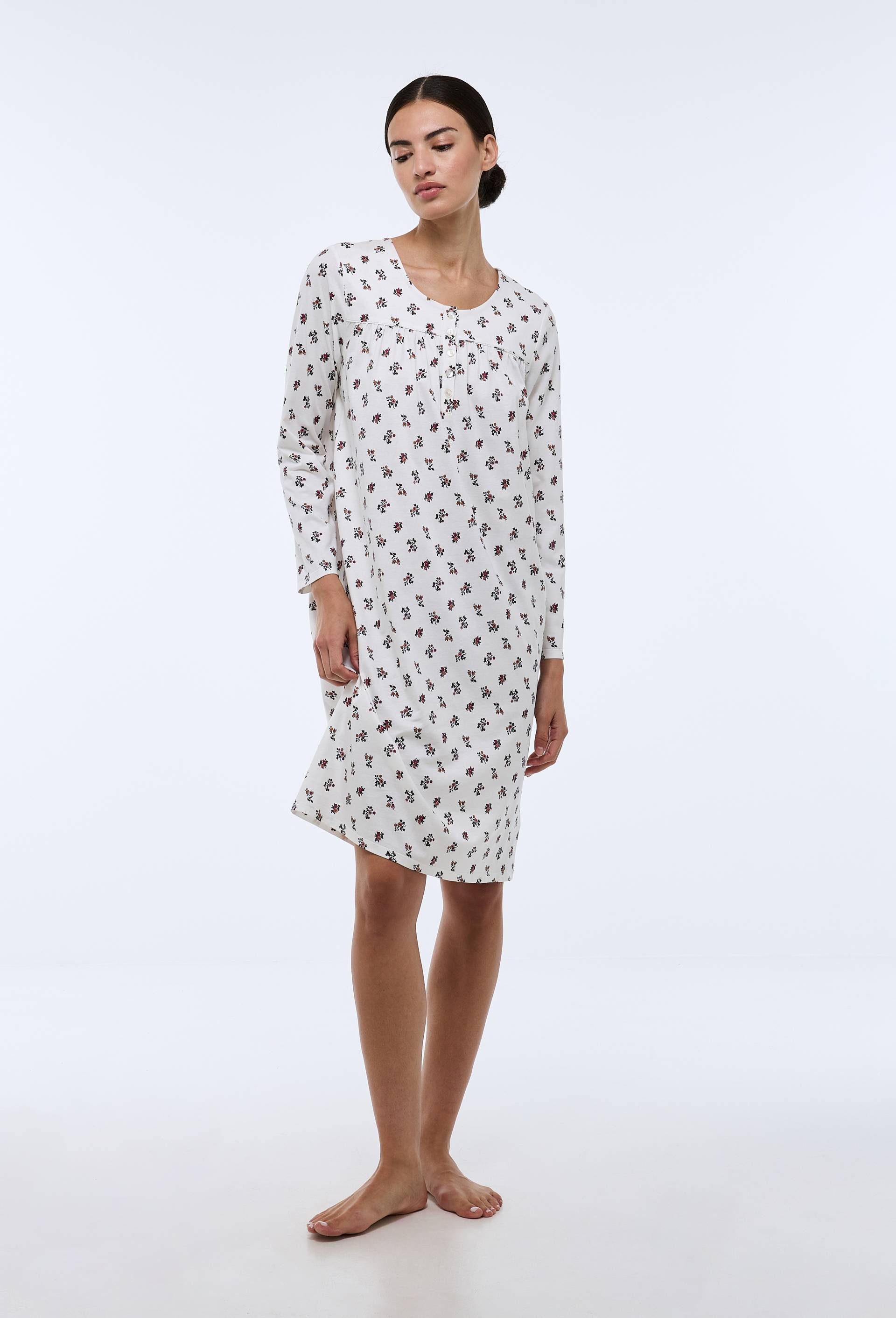 Chemise de nuit manches longues imprim&eacute;e en coton BIO GOTS, Ecru, swatch image