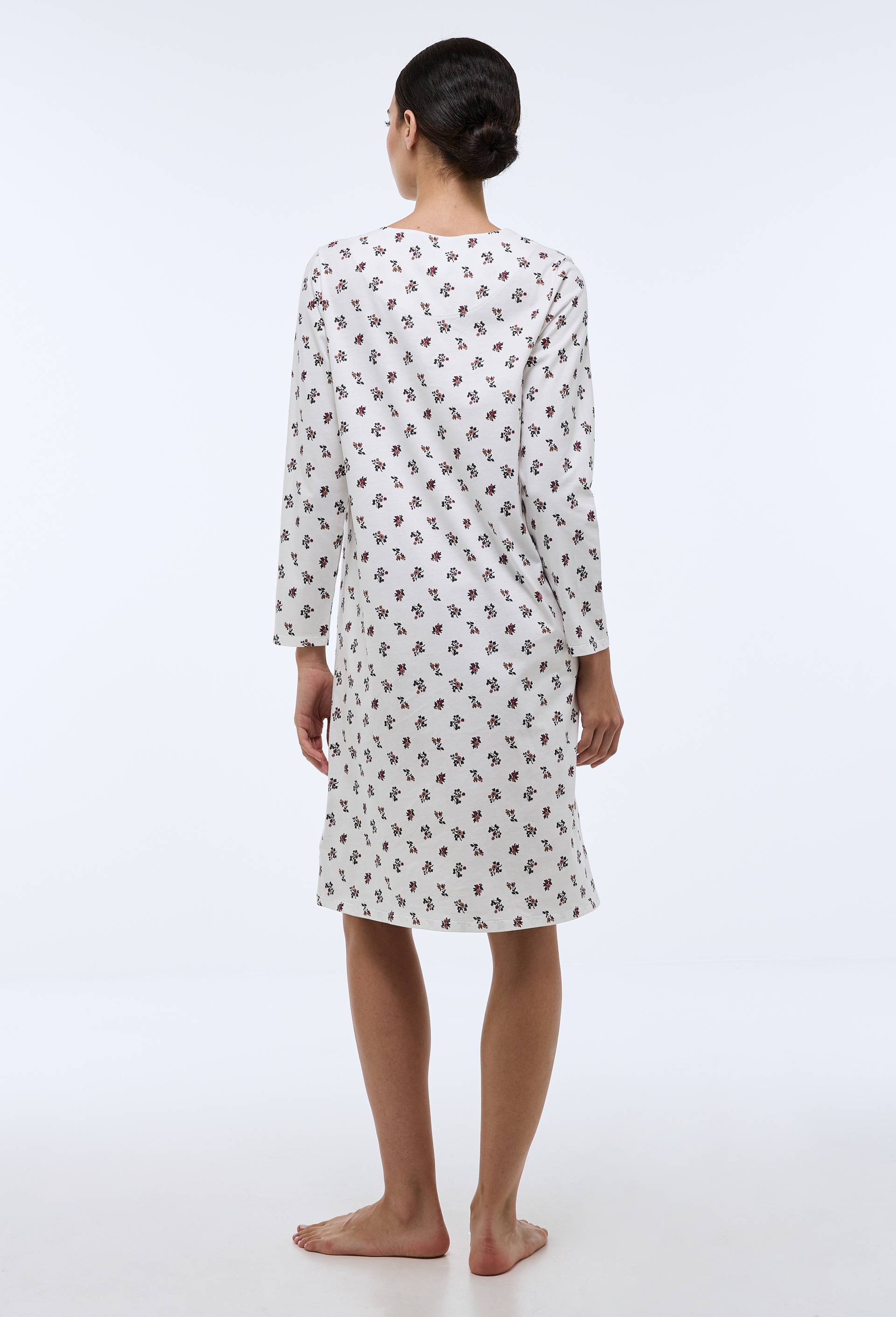Chemise de nuit manches longues imprim&eacute;e en coton BIO GOTS, Ecru, large image number 1