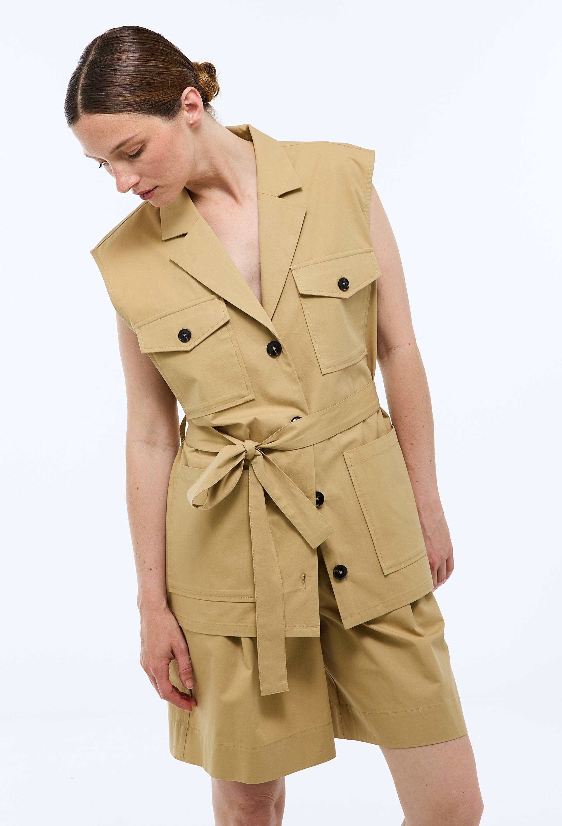 Veste sans manches en coton, Beige, large image number 1.0