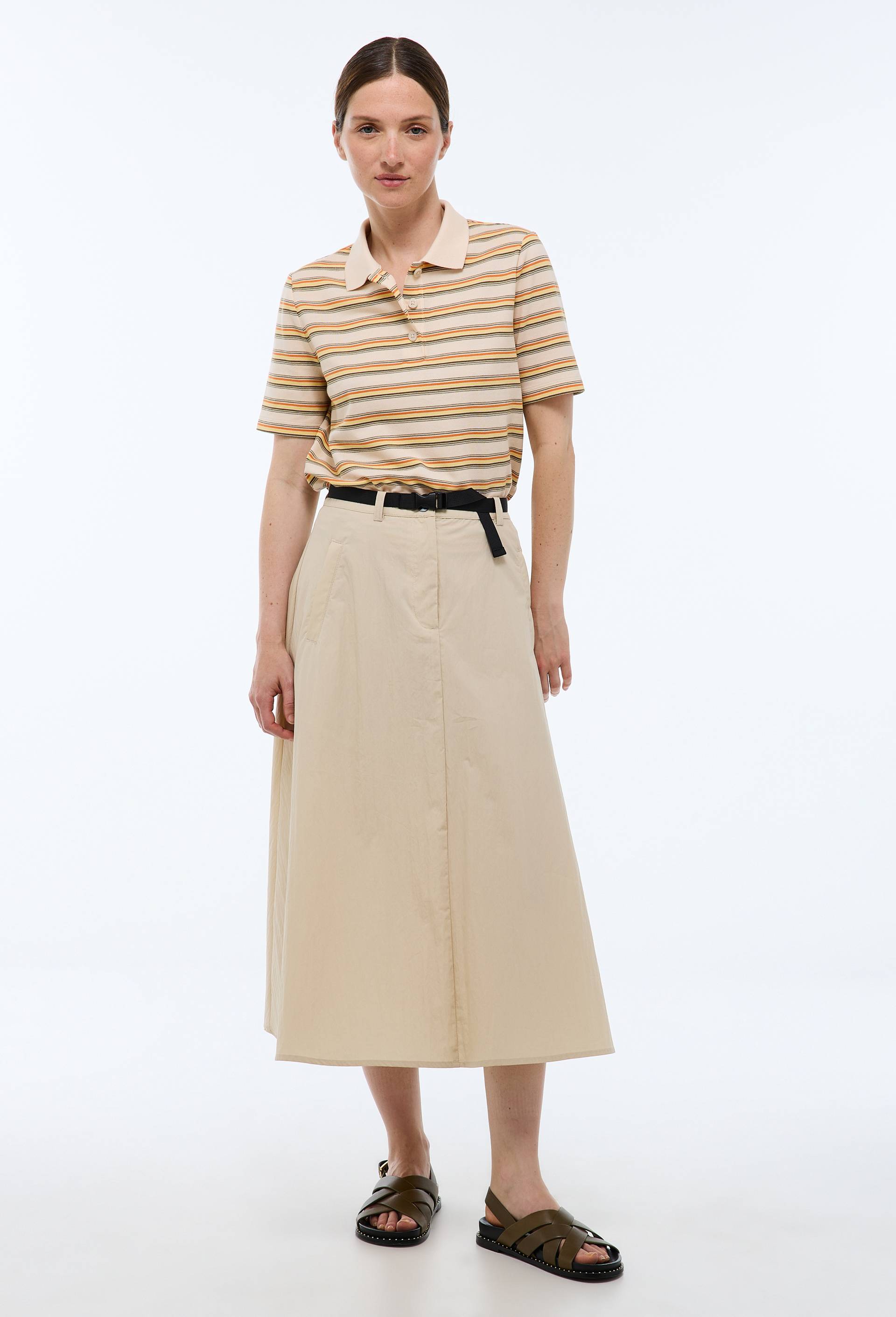 Jupe midi ceinturée contenant du coton - MONOPRIX - Modalova