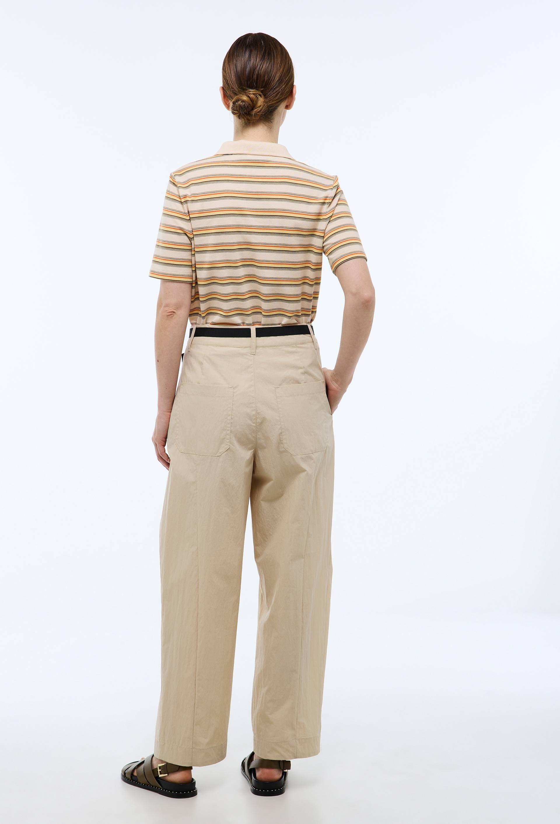 Pantalon carotte ceintur&eacute; en coton, Ecru, large image number 1.0