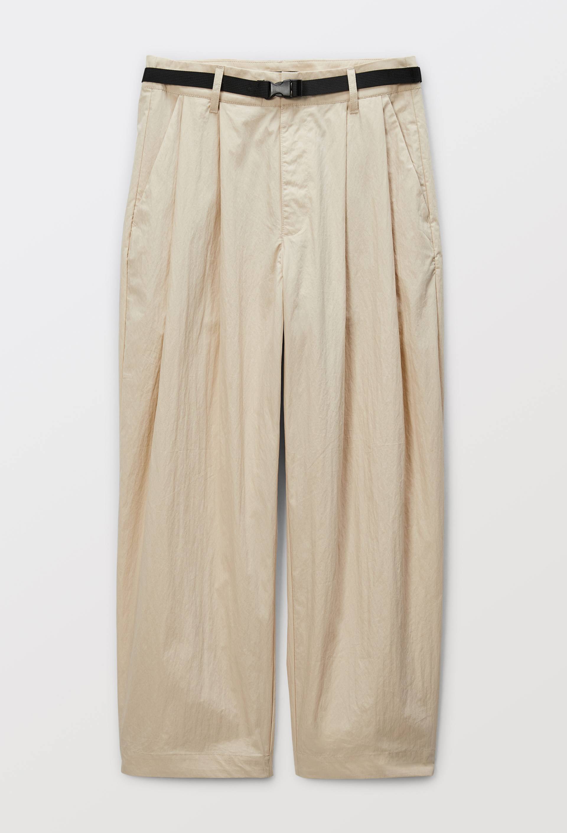 Pantalon carotte ceintur&eacute; en coton, Ecru, large image number 2