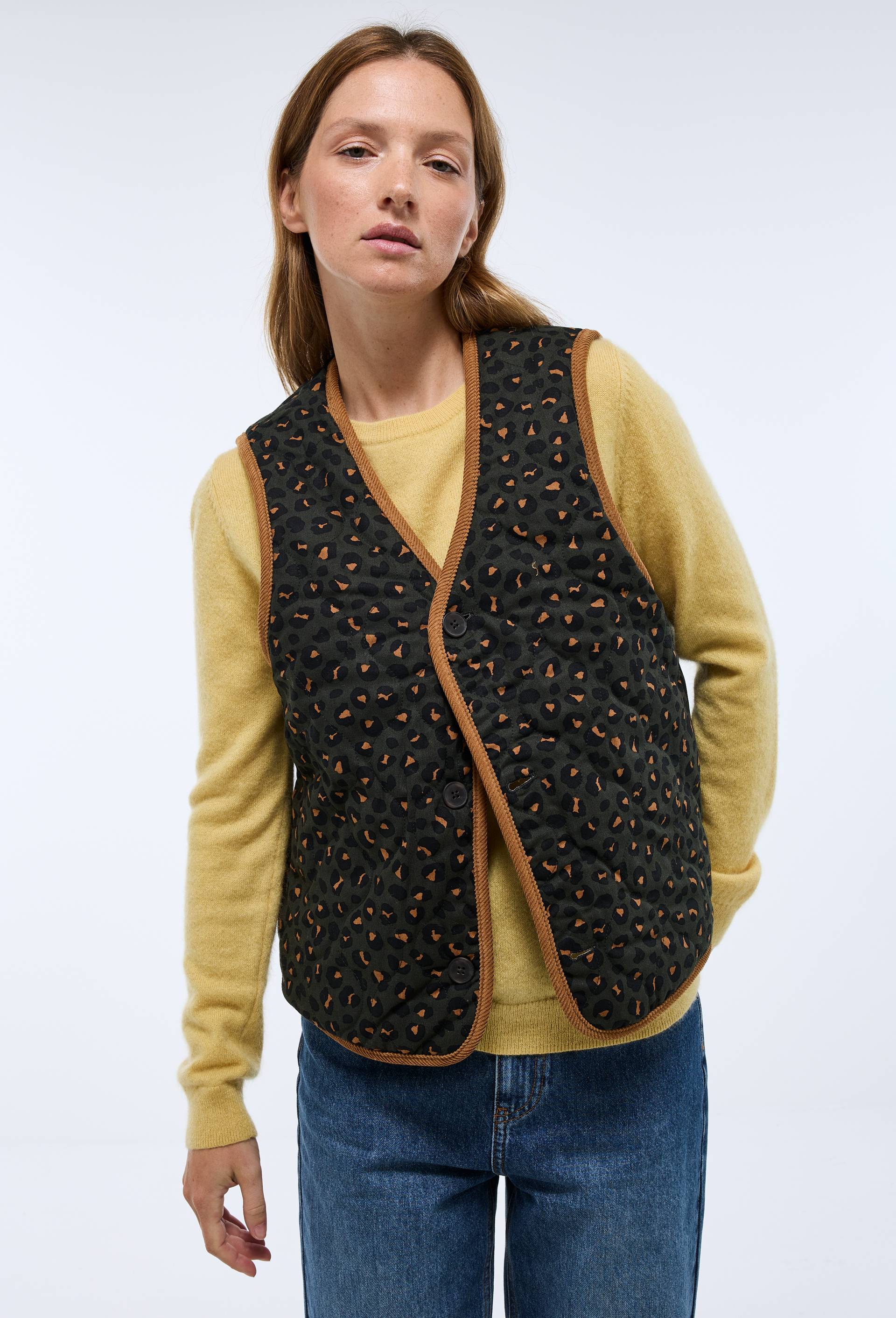 Veste matelass&eacute;e r&eacute;versible sans manches avec doublure imprim&eacute;e, Brun clair, large image number 2