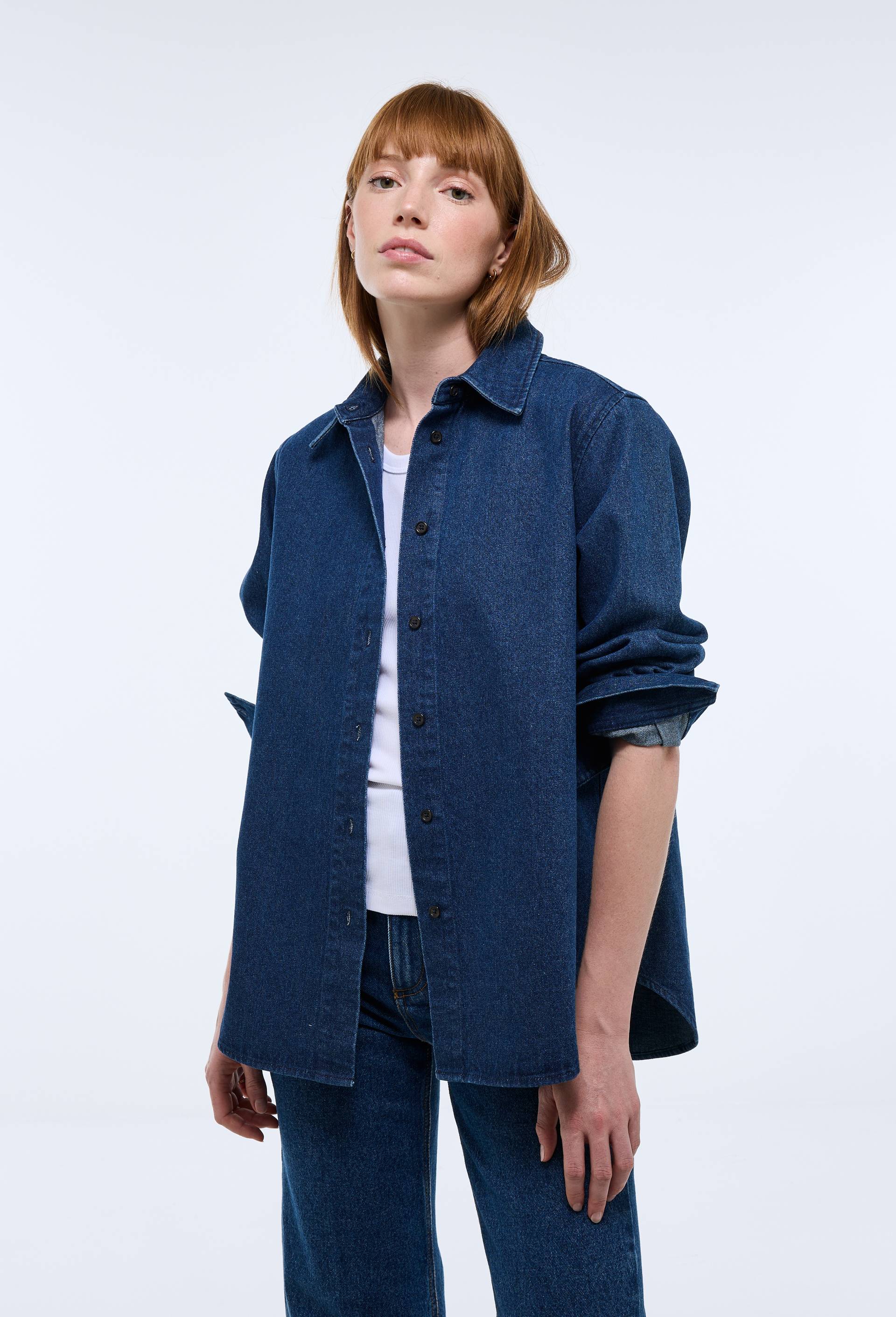 Chemise manches longues denim en coton, Bleu fonc&eacute;, large image number 0