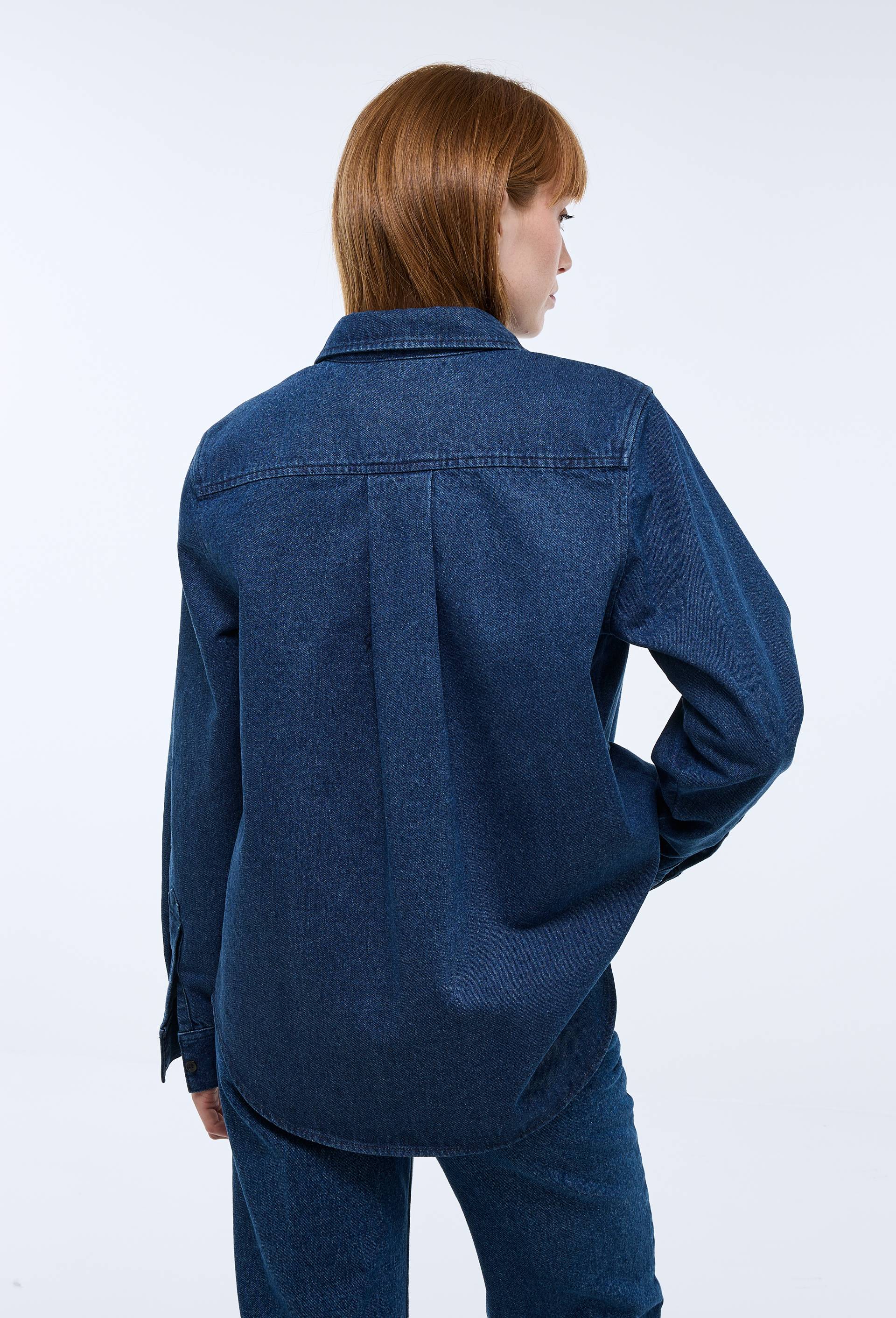 Chemise manches longues denim en coton, Bleu fonc&eacute;, large image number 1
