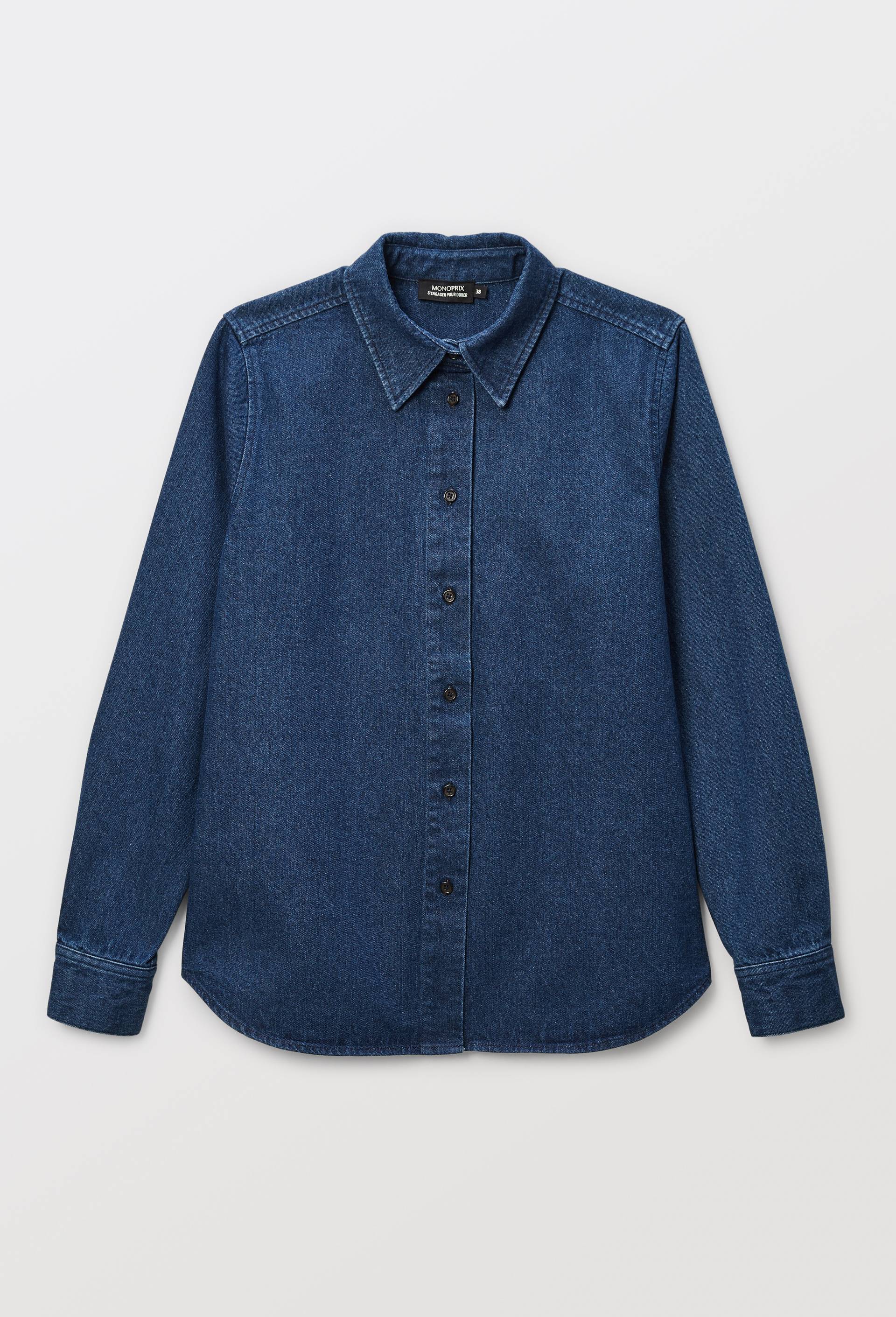 Chemise manches longues denim en coton, Bleu fonc&eacute;, large image number 2