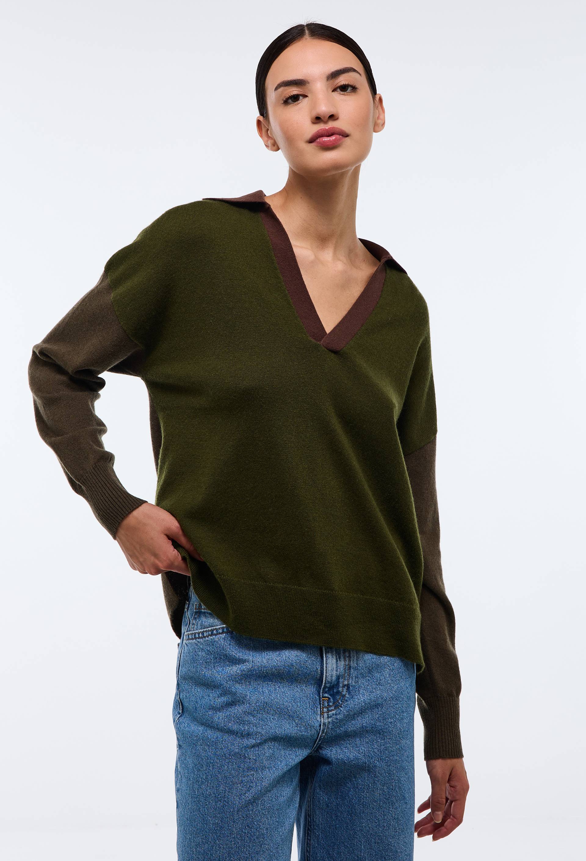 Pull col polo contrasté contenant de la laine et du cachemire - MONOPRIX - Modalova